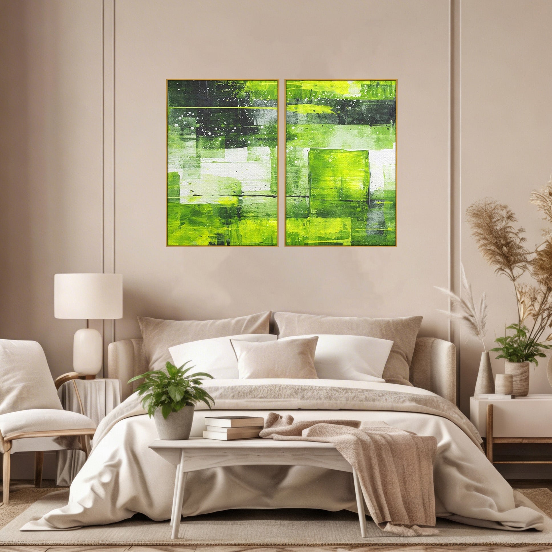 Set 2 Tablouri Canvas Premium LuxCanva® C2-1273, Puls vegetal, Geometrie, Verde, Organic, Armonie, Peisaj, Straturi, Prospetime, Abstract, Textura, Minimalism, Liniste, Spa, Birou, Living, Dormitor