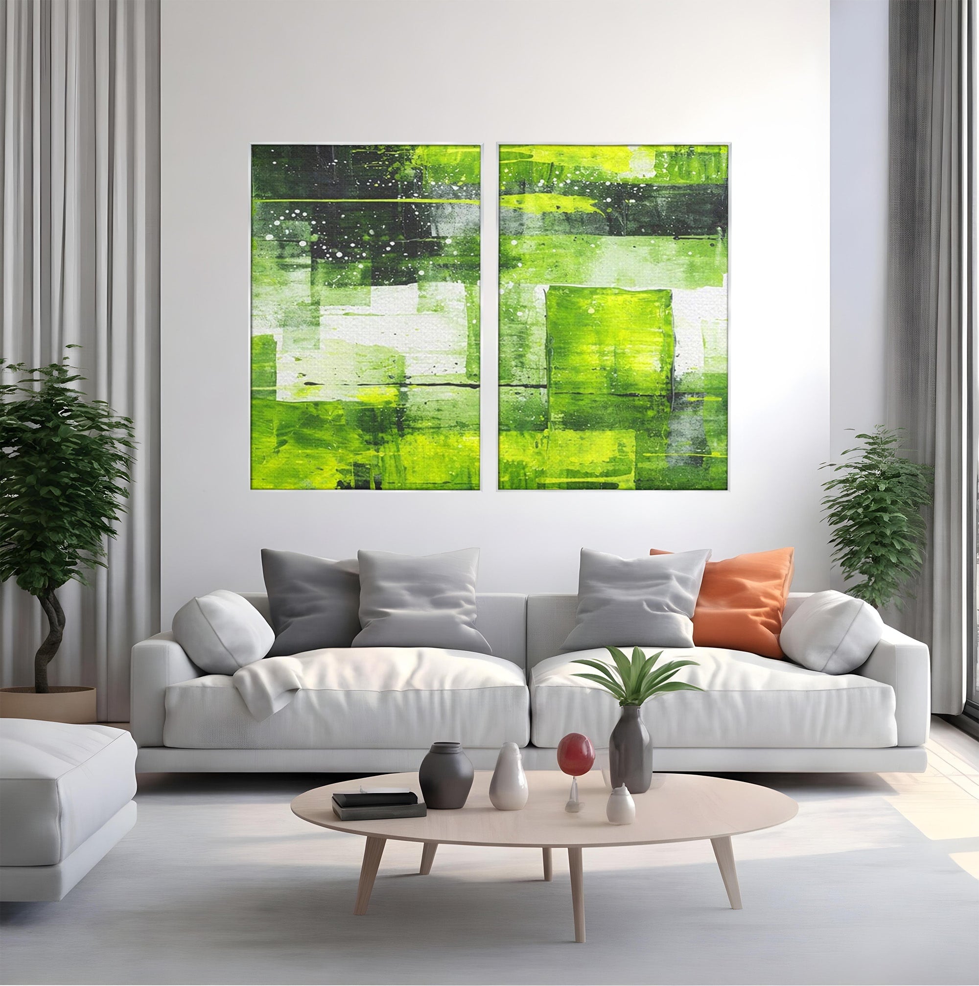 Set 2 Tablouri Canvas Premium LuxCanva® C2-1273, Puls vegetal, Geometrie, Verde, Organic, Armonie, Peisaj, Straturi, Prospetime, Abstract, Textura, Minimalism, Liniste, Spa, Birou, Living, Dormitor