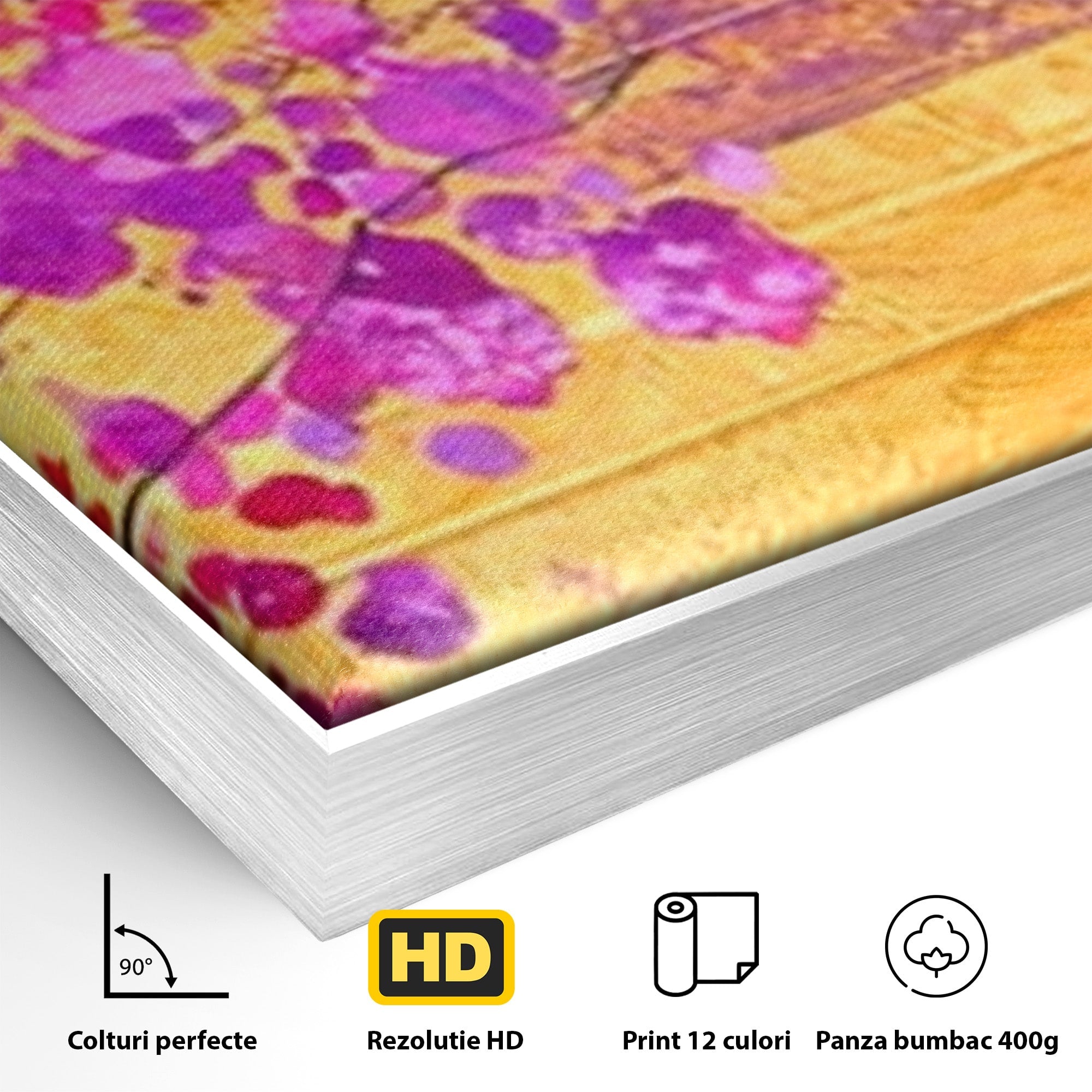 Set 2 Tablouri Canvas Premium LuxCanva® C2-1275, Gradina dintre linii, Geometrie, Mov, Roz, Abstract, Magenta, Linii, Textura, Armonie, Mister, Lumina, Eleganta, Violet, Auriu, Birou, Living, Dormitor