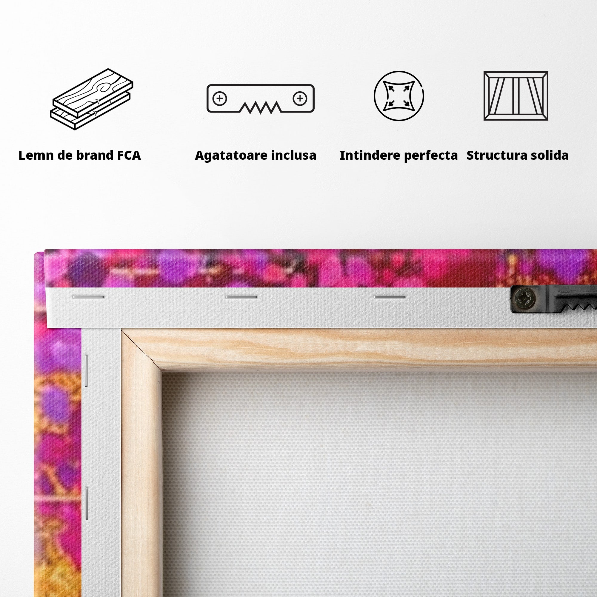 Set 2 Tablouri Canvas Premium LuxCanva® C2-1275, Gradina dintre linii, Geometrie, Mov, Roz, Abstract, Magenta, Linii, Textura, Armonie, Mister, Lumina, Eleganta, Violet, Auriu, Birou, Living, Dormitor