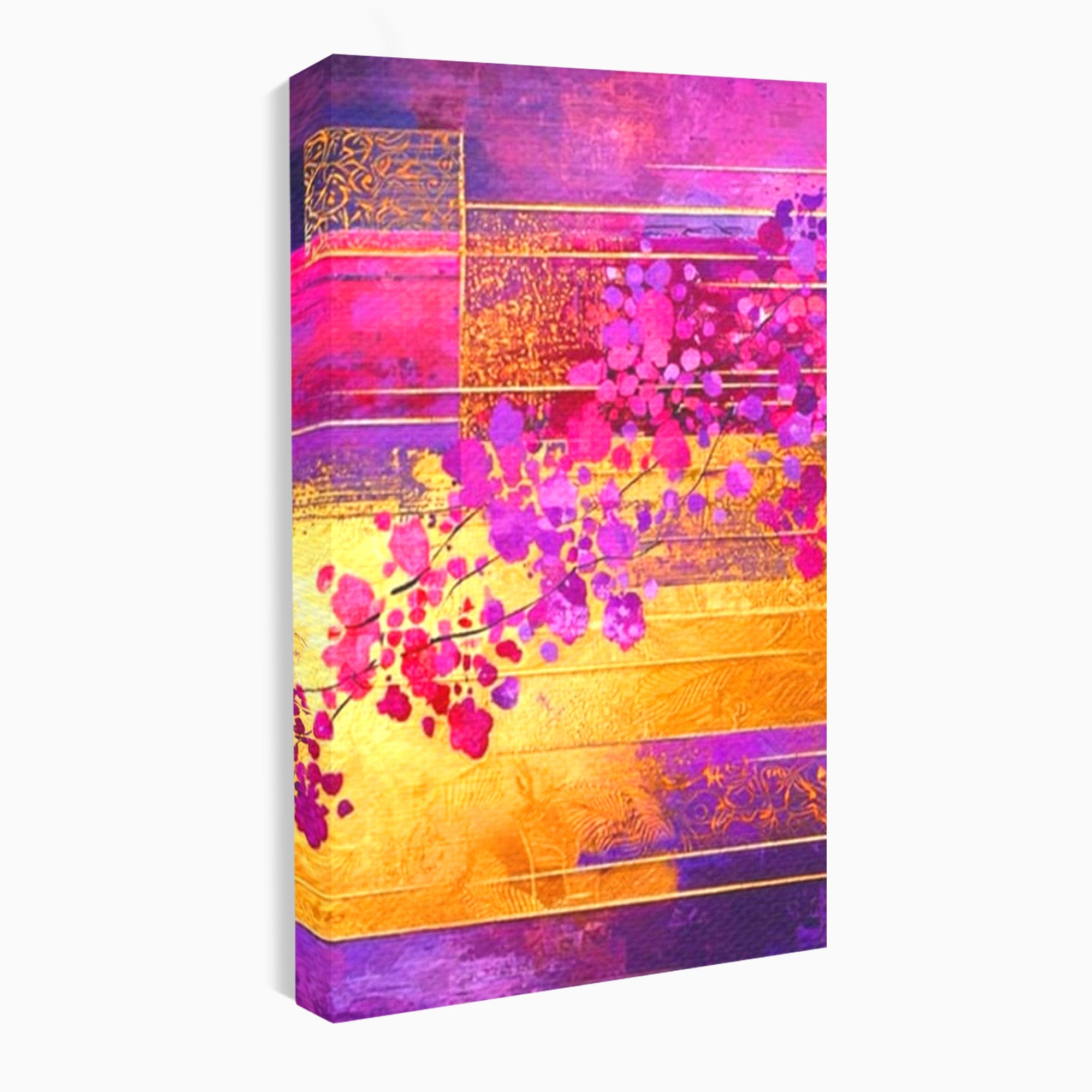 Set 2 Tablouri Canvas Premium LuxCanva® C2-1275, Gradina dintre linii, Geometrie, Mov, Roz, Abstract, Magenta, Linii, Textura, Armonie, Mister, Lumina, Eleganta, Violet, Auriu, Birou, Living, Dormitor