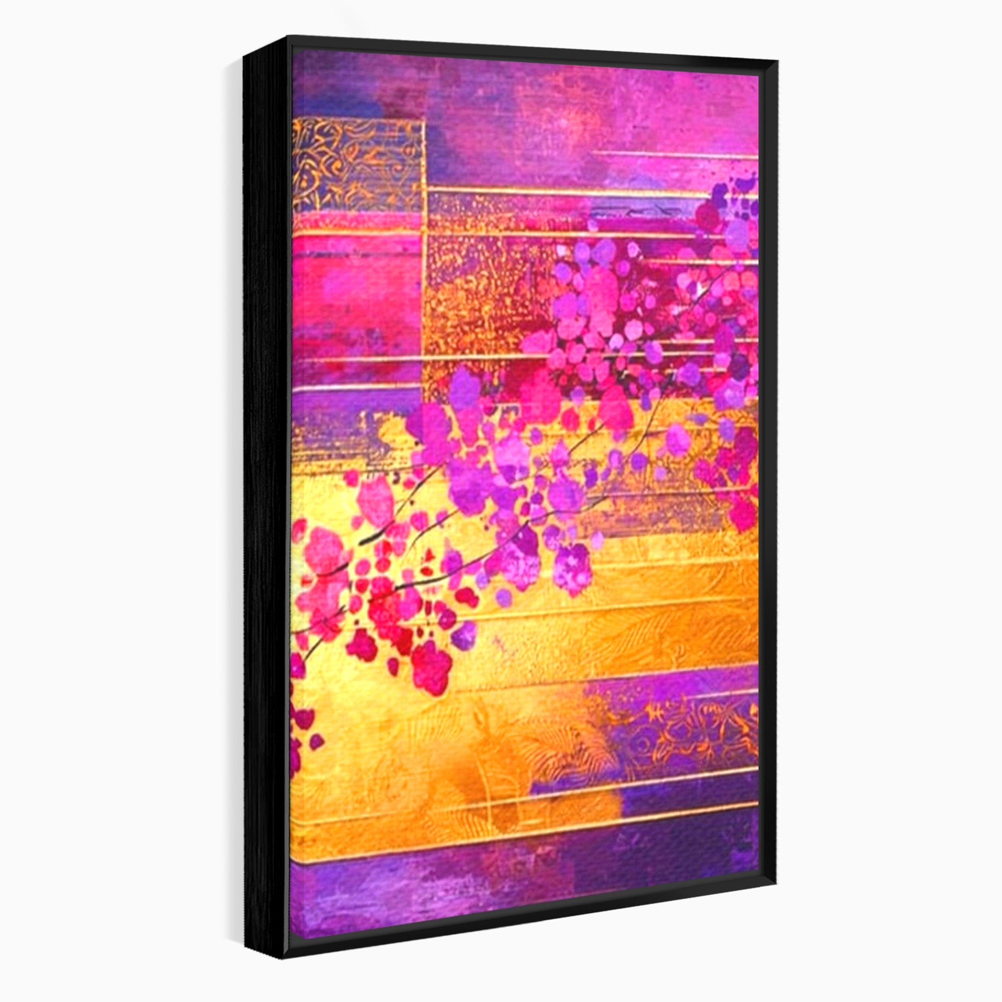 Set 2 Tablouri Canvas Premium LuxCanva® C2-1275, Gradina dintre linii, Geometrie, Mov, Roz, Abstract, Magenta, Linii, Textura, Armonie, Mister, Lumina, Eleganta, Violet, Auriu, Birou, Living, Dormitor