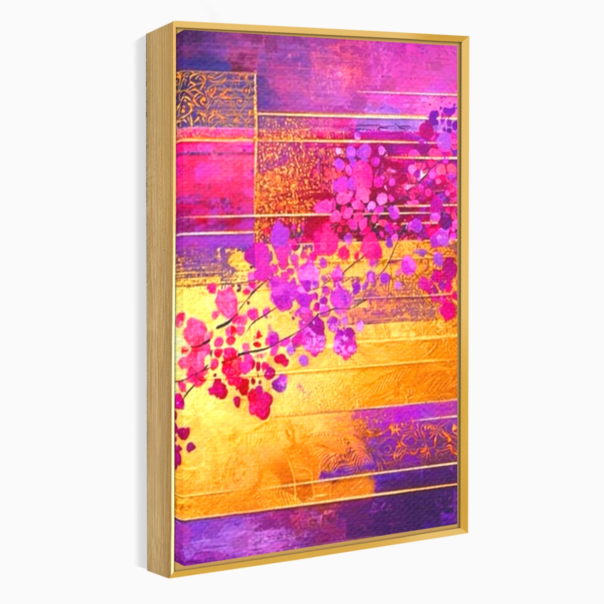 Set 2 Tablouri Canvas Premium LuxCanva® C2-1275, Gradina dintre linii, Geometrie, Mov, Roz, Abstract, Magenta, Linii, Textura, Armonie, Mister, Lumina, Eleganta, Violet, Auriu, Birou, Living, Dormitor