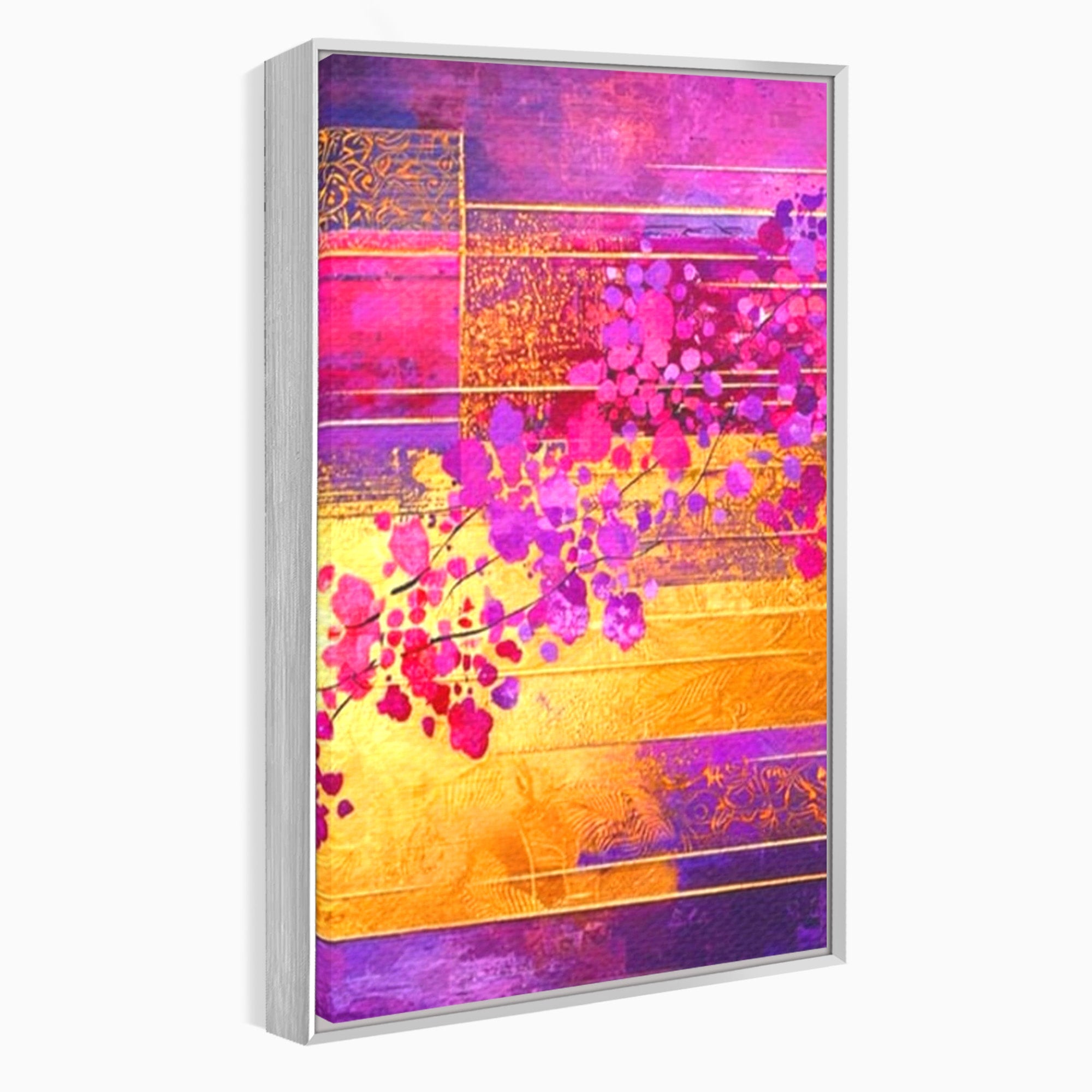 Set 2 Tablouri Canvas Premium LuxCanva® C2-1275, Gradina dintre linii, Geometrie, Mov, Roz, Abstract, Magenta, Linii, Textura, Armonie, Mister, Lumina, Eleganta, Violet, Auriu, Birou, Living, Dormitor