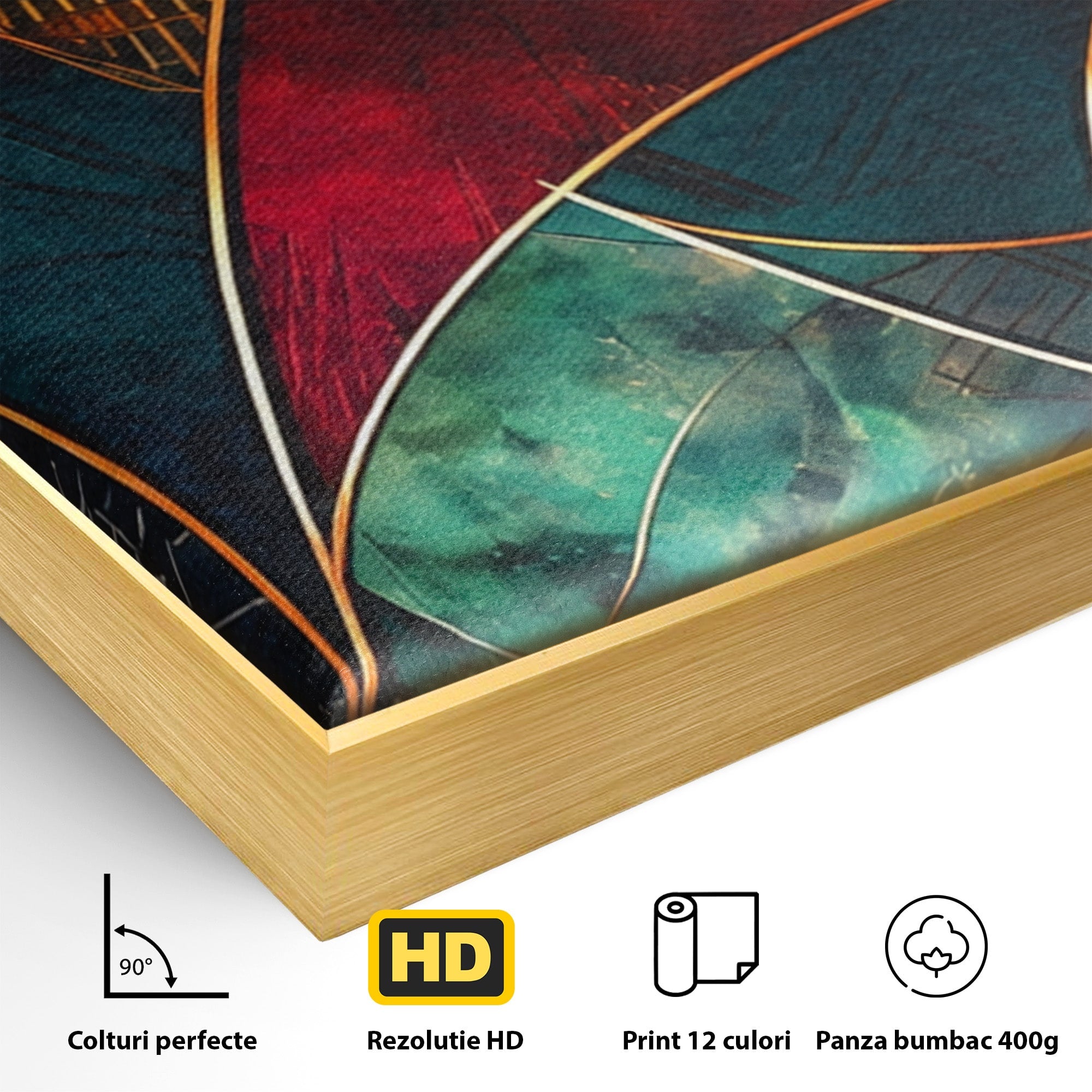 Set 2 Tablouri Canvas Premium LuxCanva® C2-1277, Intre nervuri de foc, Geometrie, Auriu, Rosu, Abstract, Linii, Profunzime, Simetrie, Circular, Spatiu, Forma, Templu, Expozitie, Birou, Living, Dormitor
