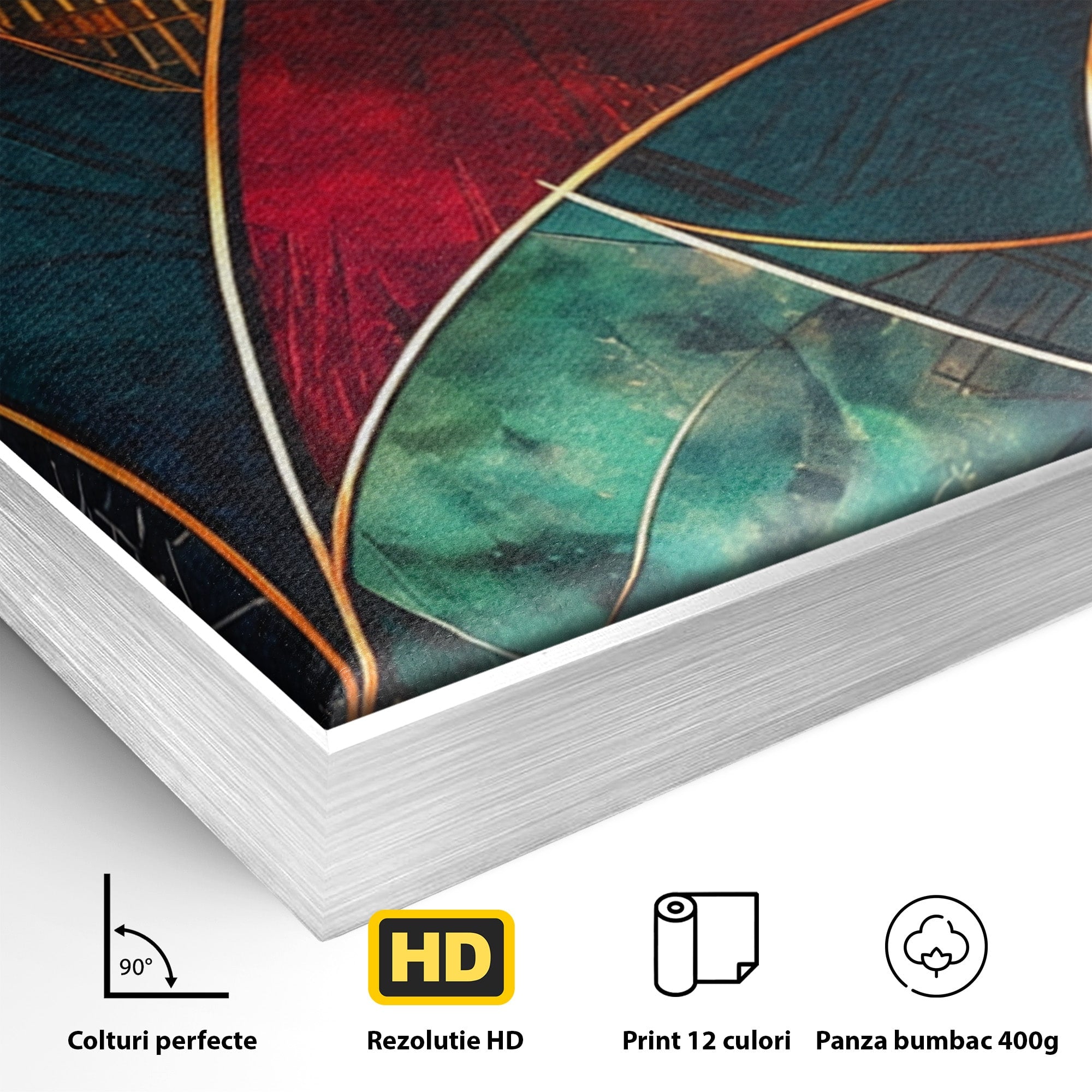 Set 2 Tablouri Canvas Premium LuxCanva® C2-1277, Intre nervuri de foc, Geometrie, Auriu, Rosu, Abstract, Linii, Profunzime, Simetrie, Circular, Spatiu, Forma, Templu, Expozitie, Birou, Living, Dormitor