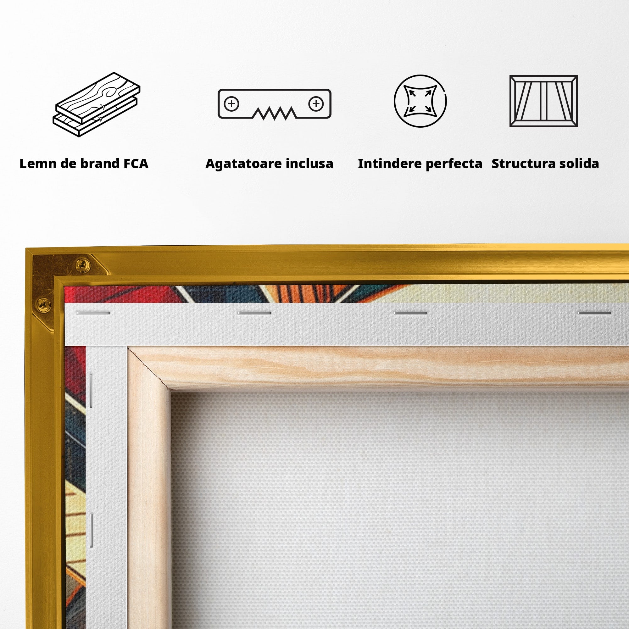 Set 2 Tablouri Canvas Premium LuxCanva® C2-1277, Intre nervuri de foc, Geometrie, Auriu, Rosu, Abstract, Linii, Profunzime, Simetrie, Circular, Spatiu, Forma, Templu, Expozitie, Birou, Living, Dormitor