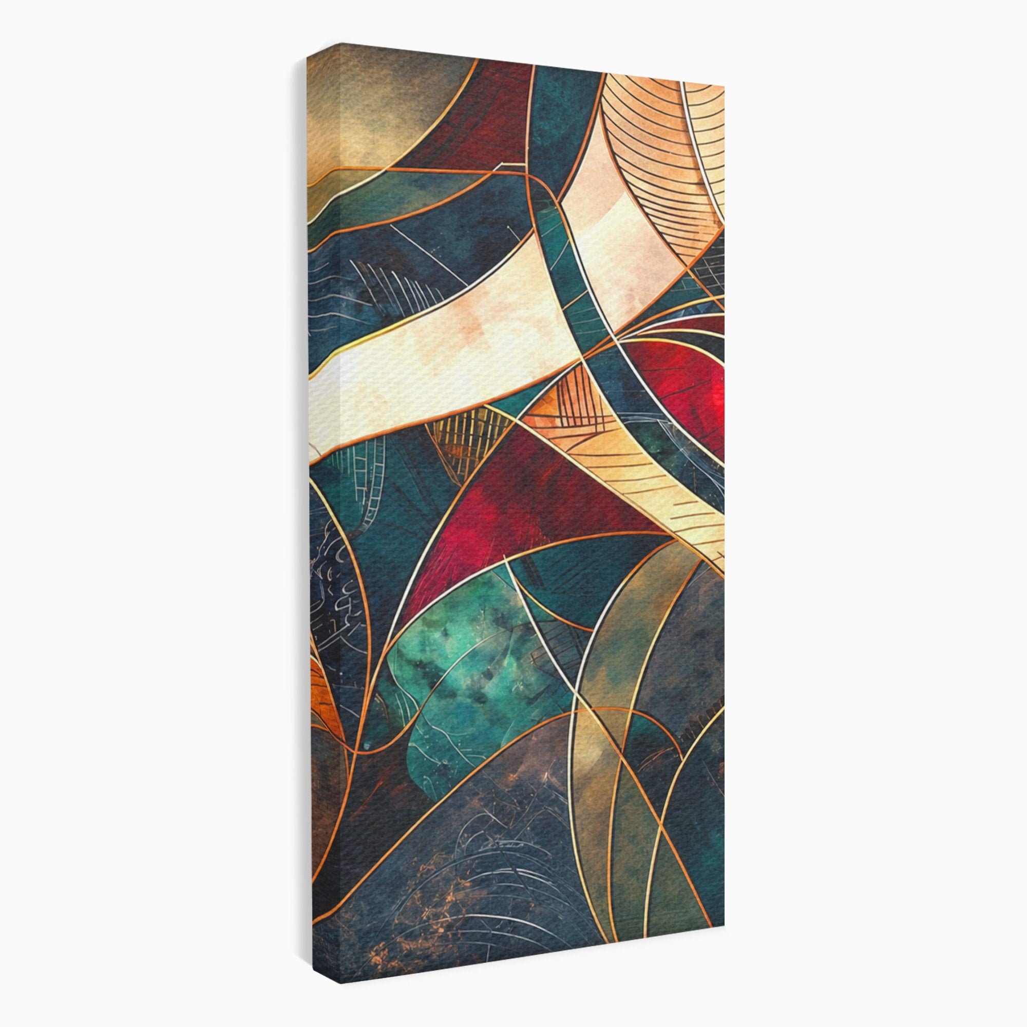 Set 2 Tablouri Canvas Premium LuxCanva® C2-1277, Intre nervuri de foc, Geometrie, Auriu, Rosu, Abstract, Linii, Profunzime, Simetrie, Circular, Spatiu, Forma, Templu, Expozitie, Birou, Living, Dormitor