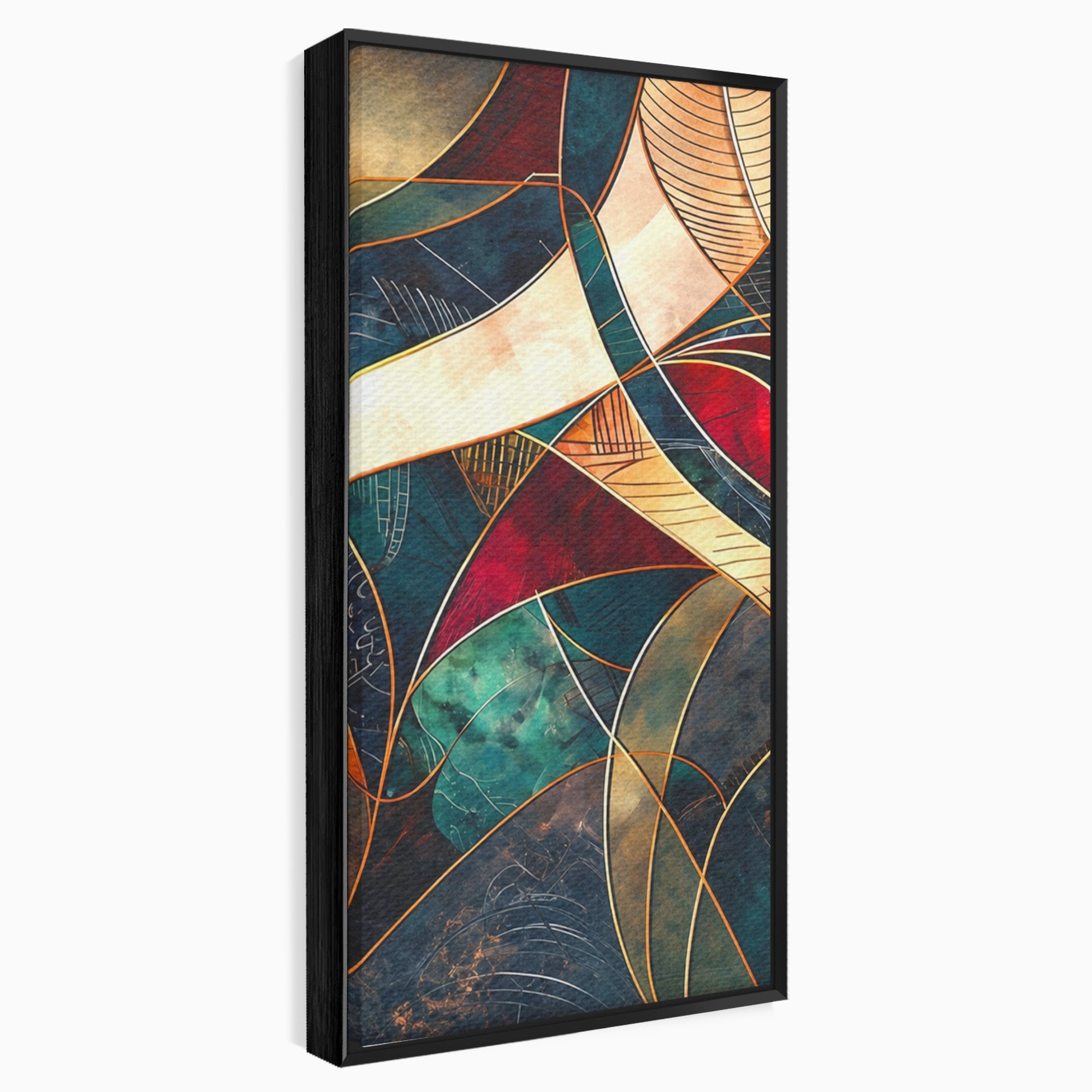Set 2 Tablouri Canvas Premium LuxCanva® C2-1277, Intre nervuri de foc, Geometrie, Auriu, Rosu, Abstract, Linii, Profunzime, Simetrie, Circular, Spatiu, Forma, Templu, Expozitie, Birou, Living, Dormitor