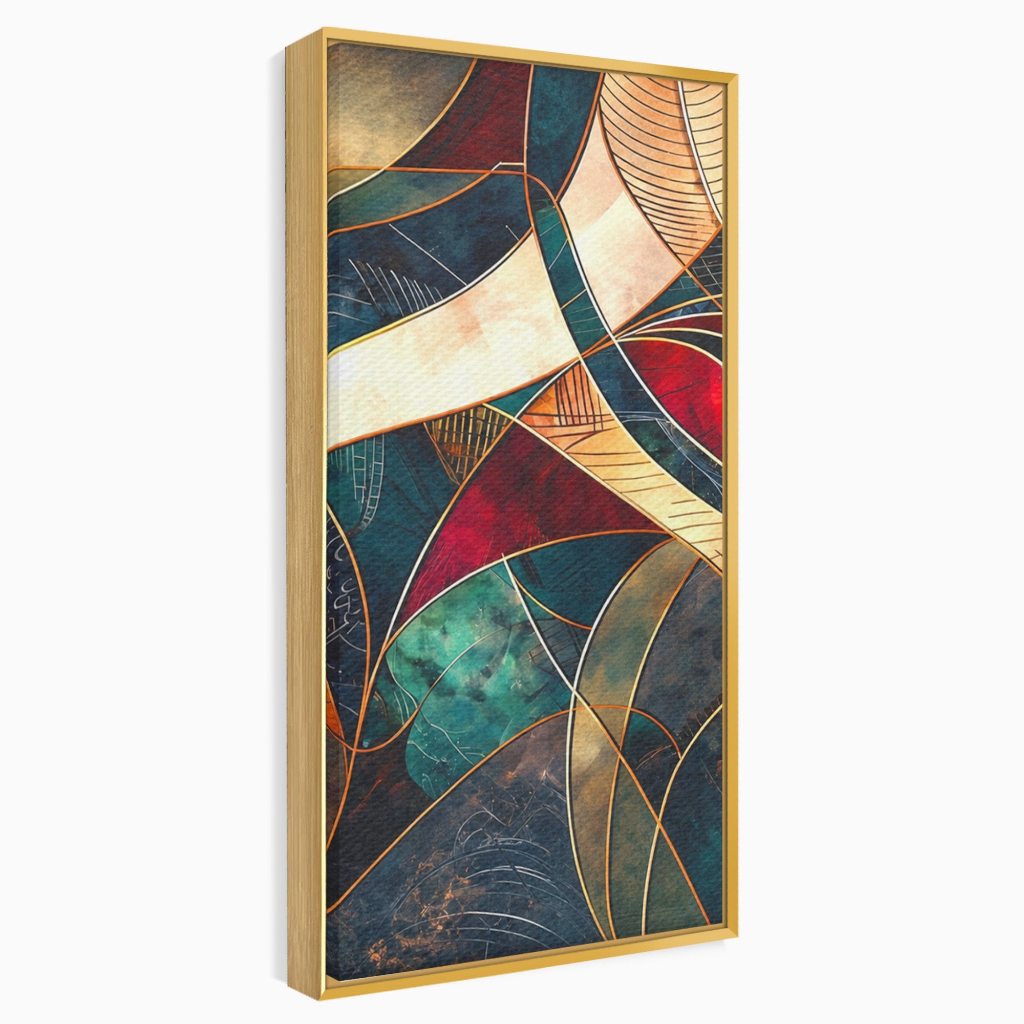Set 2 Tablouri Canvas Premium LuxCanva® C2-1277, Intre nervuri de foc, Geometrie, Auriu, Rosu, Abstract, Linii, Profunzime, Simetrie, Circular, Spatiu, Forma, Templu, Expozitie, Birou, Living, Dormitor