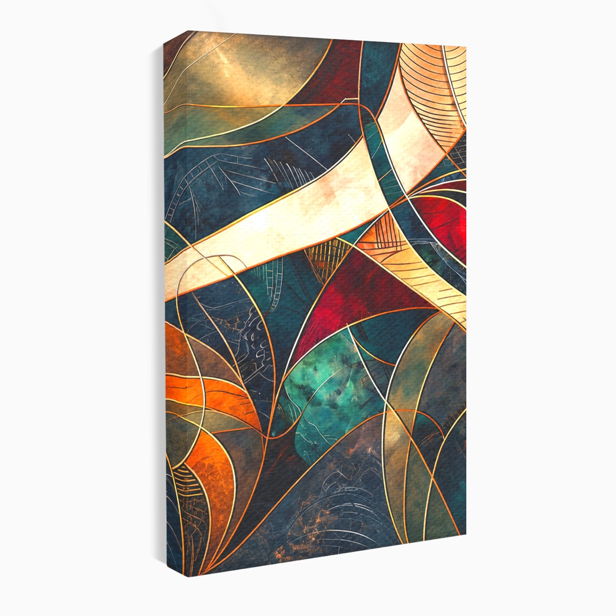 Set 2 Tablouri Canvas Premium LuxCanva® C2-1277, Intre nervuri de foc, Geometrie, Auriu, Rosu, Abstract, Linii, Profunzime, Simetrie, Circular, Spatiu, Forma, Templu, Expozitie, Birou, Living, Dormitor
