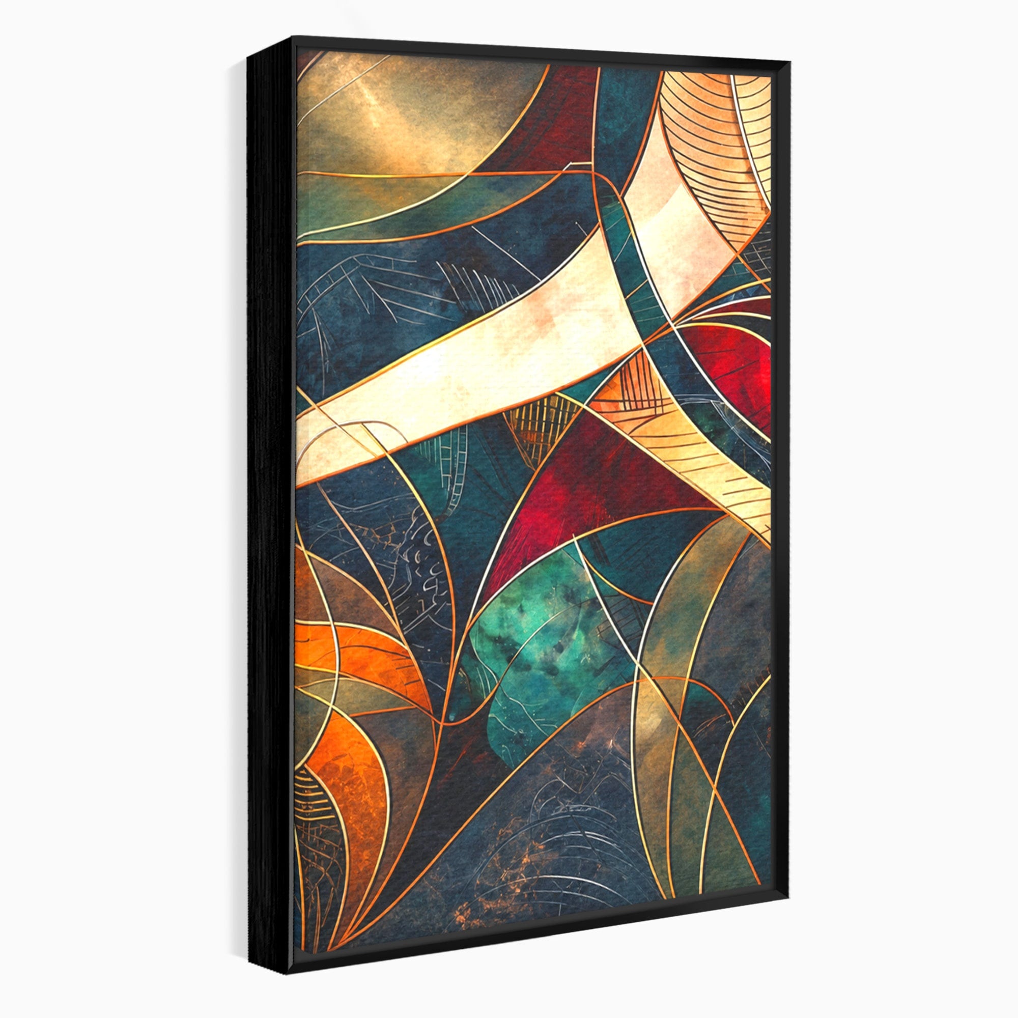 Set 2 Tablouri Canvas Premium LuxCanva® C2-1277, Intre nervuri de foc, Geometrie, Auriu, Rosu, Abstract, Linii, Profunzime, Simetrie, Circular, Spatiu, Forma, Templu, Expozitie, Birou, Living, Dormitor