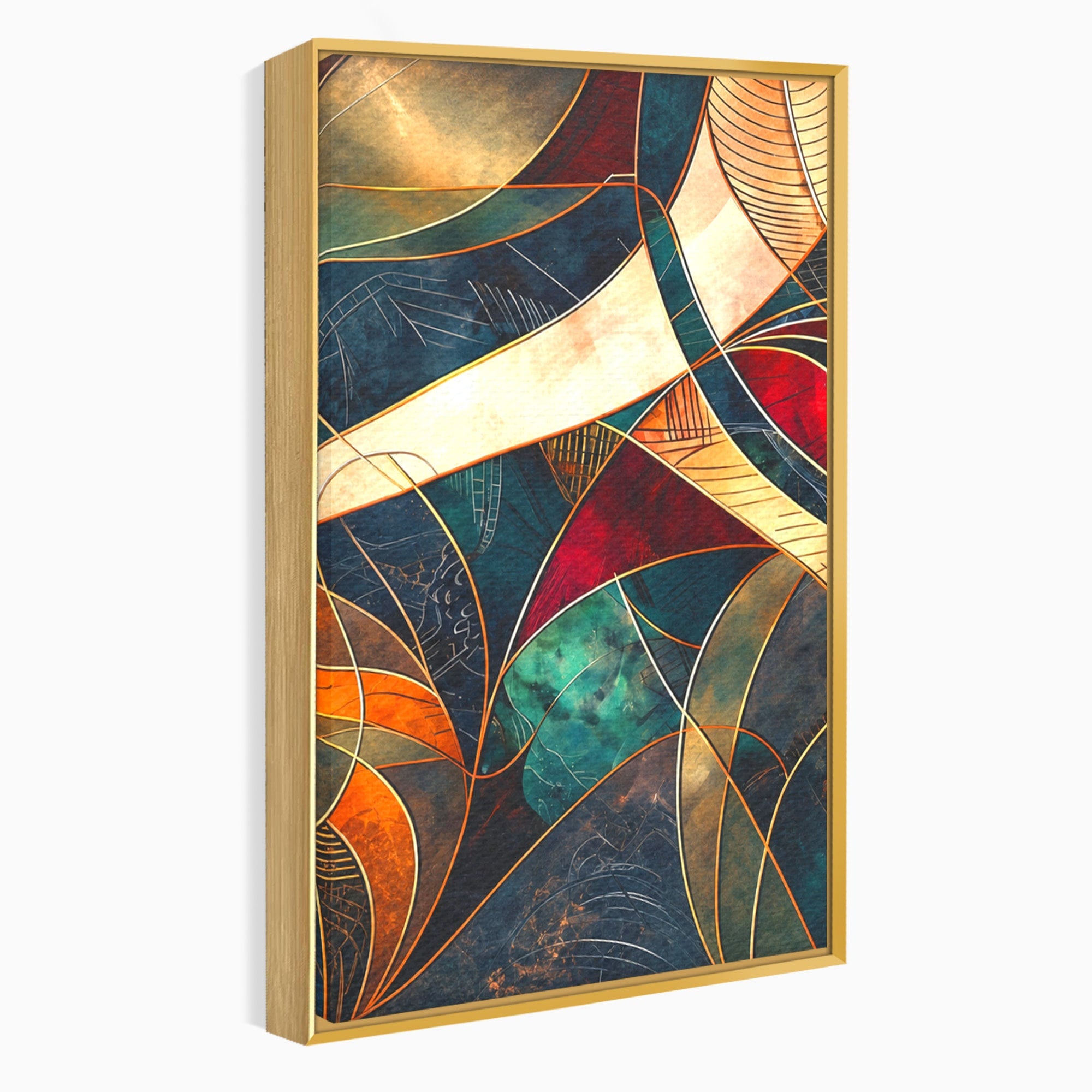 Set 2 Tablouri Canvas Premium LuxCanva® C2-1277, Intre nervuri de foc, Geometrie, Auriu, Rosu, Abstract, Linii, Profunzime, Simetrie, Circular, Spatiu, Forma, Templu, Expozitie, Birou, Living, Dormitor