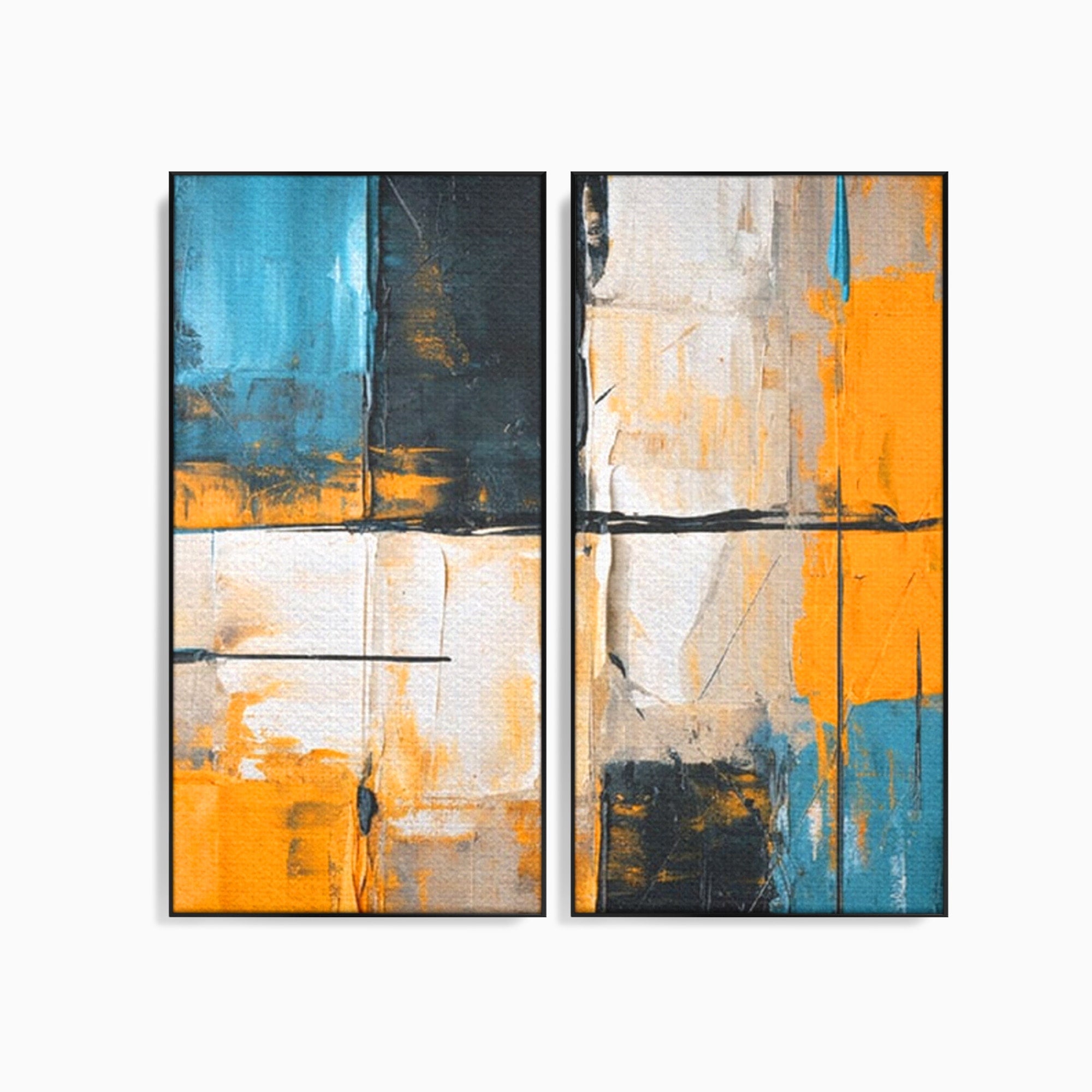 Set 2 Tablouri Canvas Premium LuxCanva® C2-1281, Spatii care tac, Geometrie, Culori, Abstract, Materie, Volum, Profunzime, Stabilitate, Urban, Univers, Gravitate, Expozitie, Birou, Living, Dormitor