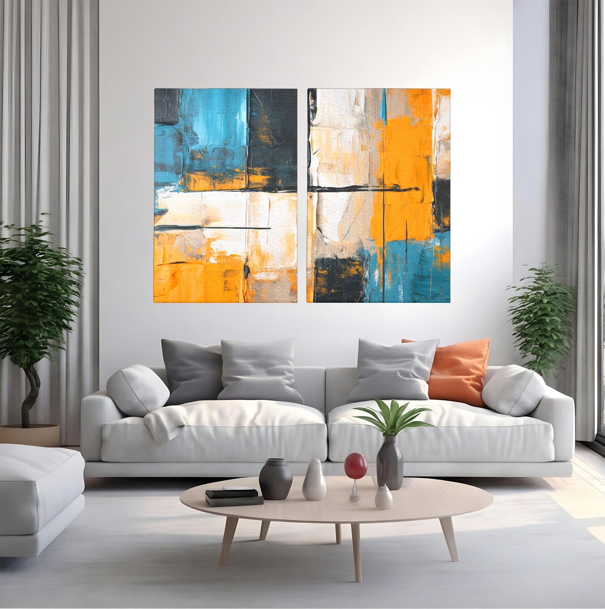 Set 2 Tablouri Canvas Premium LuxCanva® C2-1281, Spatii care tac, Geometrie, Culori, Abstract, Materie, Volum, Profunzime, Stabilitate, Urban, Univers, Gravitate, Expozitie, Birou, Living, Dormitor