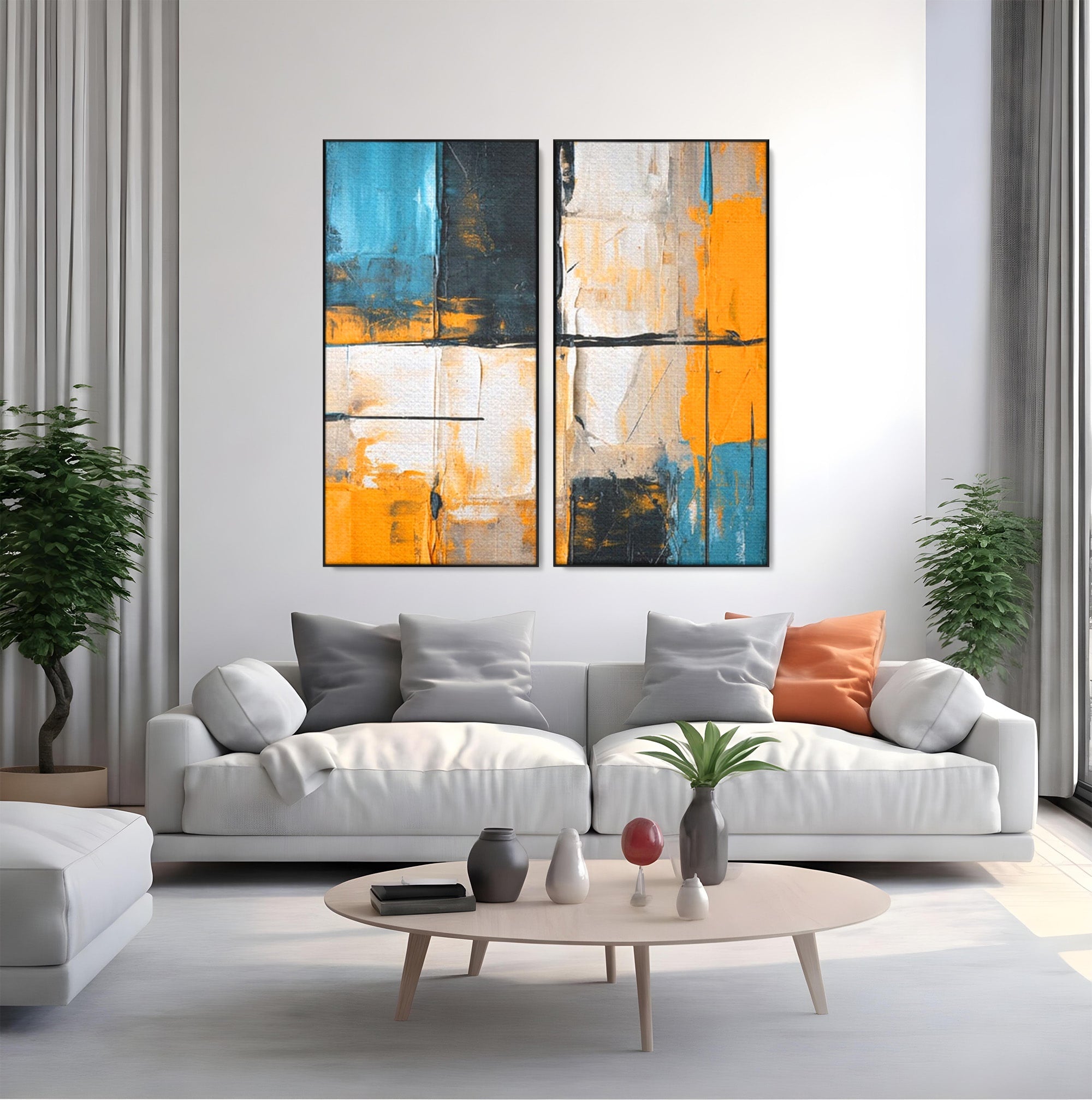 Set 2 Tablouri Canvas Premium LuxCanva® C2-1281, Spatii care tac, Geometrie, Culori, Abstract, Materie, Volum, Profunzime, Stabilitate, Urban, Univers, Gravitate, Expozitie, Birou, Living, Dormitor
