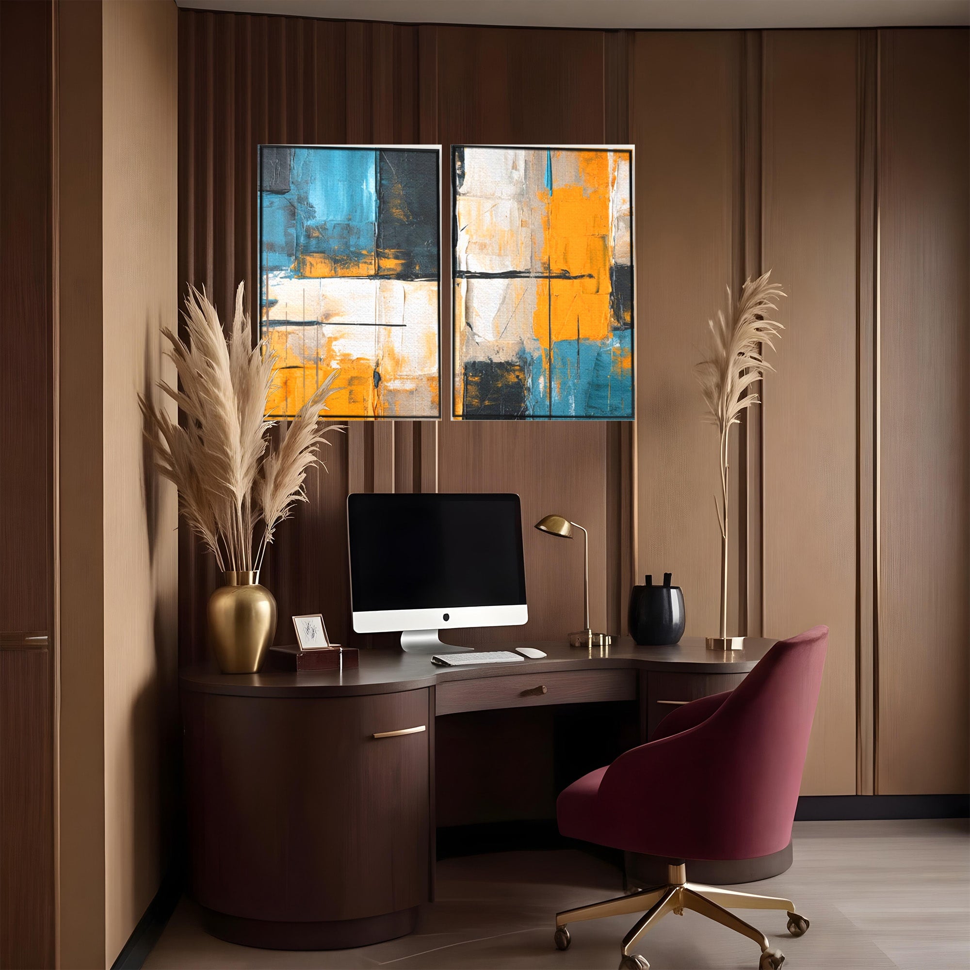 Set 2 Tablouri Canvas Premium LuxCanva® C2-1281, Spatii care tac, Geometrie, Culori, Abstract, Materie, Volum, Profunzime, Stabilitate, Urban, Univers, Gravitate, Expozitie, Birou, Living, Dormitor