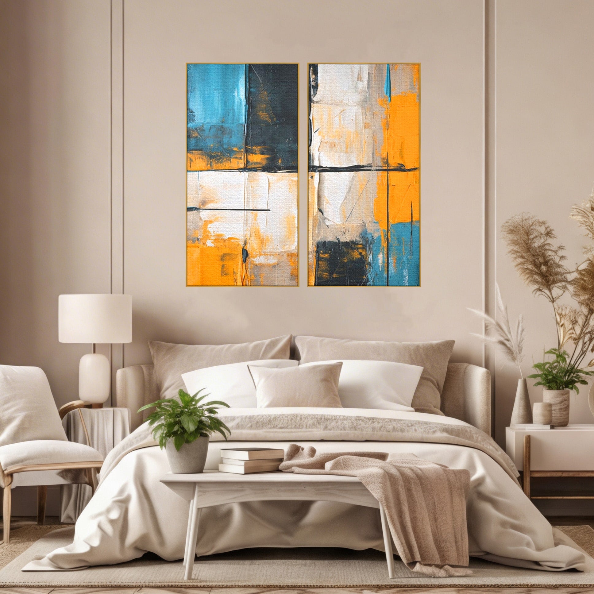 Set 2 Tablouri Canvas Premium LuxCanva® C2-1281, Spatii care tac, Geometrie, Culori, Abstract, Materie, Volum, Profunzime, Stabilitate, Urban, Univers, Gravitate, Expozitie, Birou, Living, Dormitor