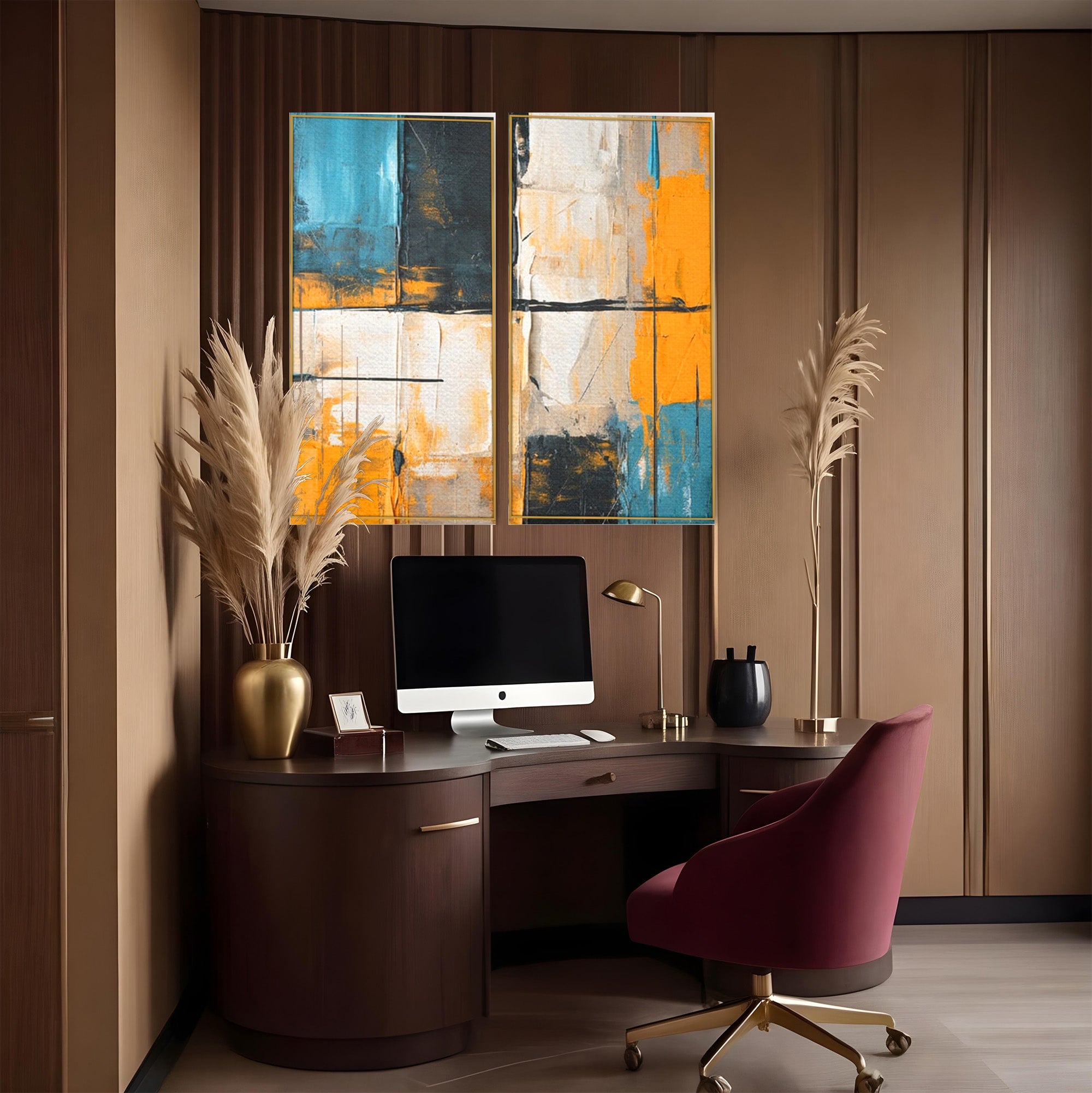 Set 2 Tablouri Canvas Premium LuxCanva® C2-1281, Spatii care tac, Geometrie, Culori, Abstract, Materie, Volum, Profunzime, Stabilitate, Urban, Univers, Gravitate, Expozitie, Birou, Living, Dormitor