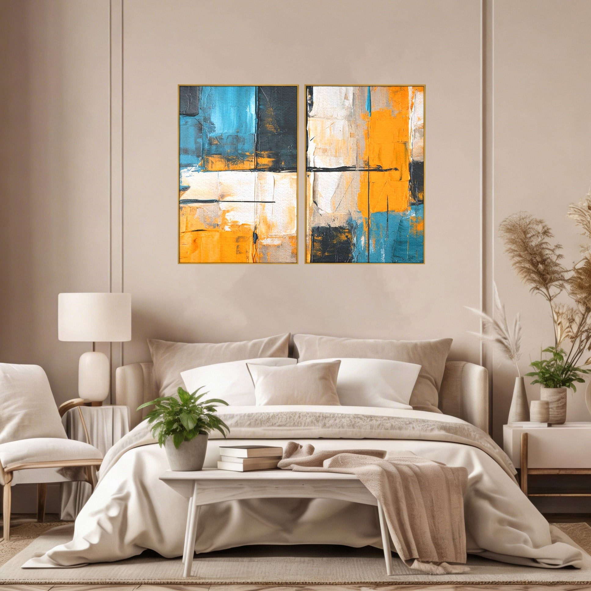 Set 2 Tablouri Canvas Premium LuxCanva® C2-1281, Spatii care tac, Geometrie, Culori, Abstract, Materie, Volum, Profunzime, Stabilitate, Urban, Univers, Gravitate, Expozitie, Birou, Living, Dormitor