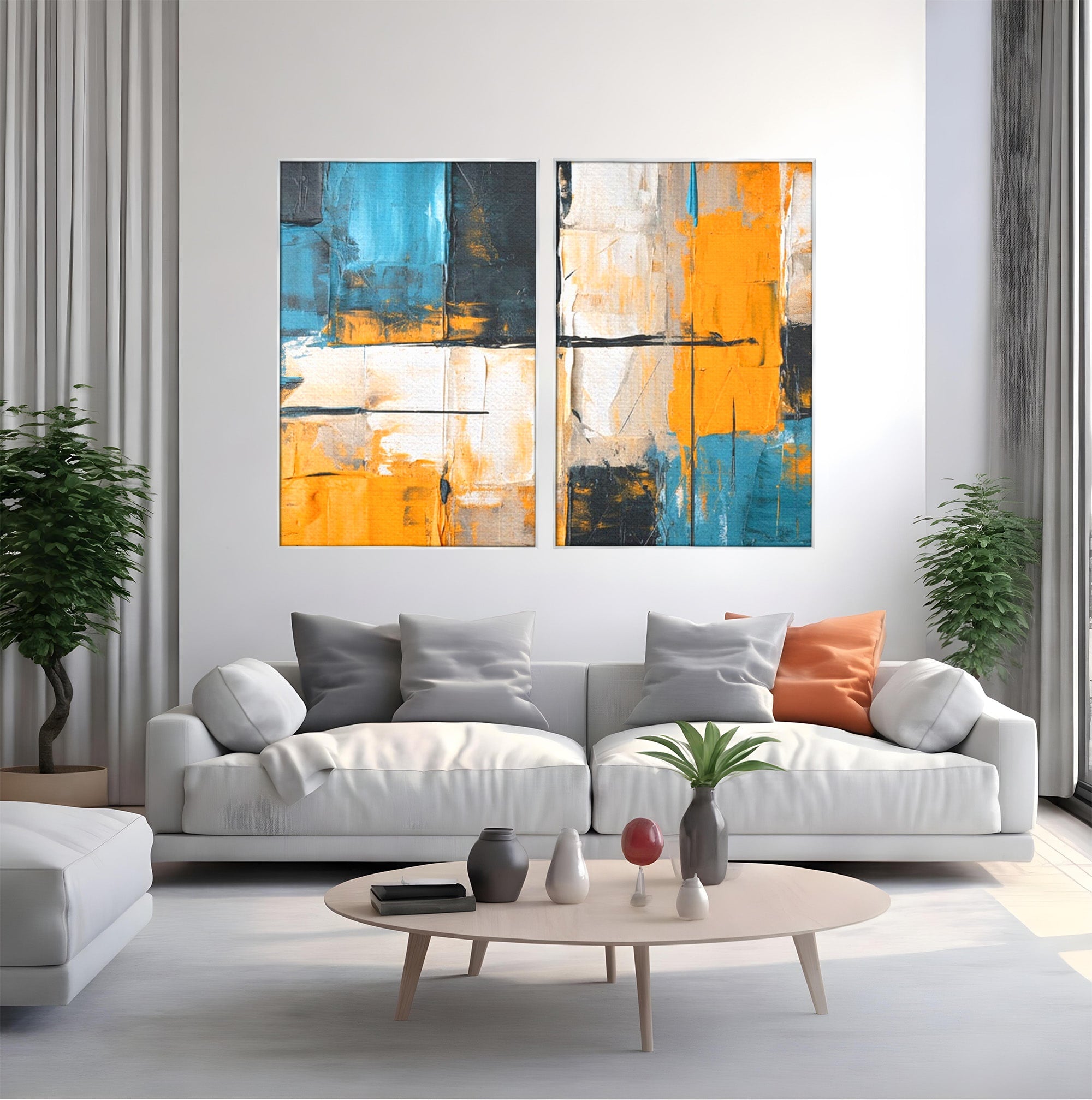 Set 2 Tablouri Canvas Premium LuxCanva® C2-1281, Spatii care tac, Geometrie, Culori, Abstract, Materie, Volum, Profunzime, Stabilitate, Urban, Univers, Gravitate, Expozitie, Birou, Living, Dormitor
