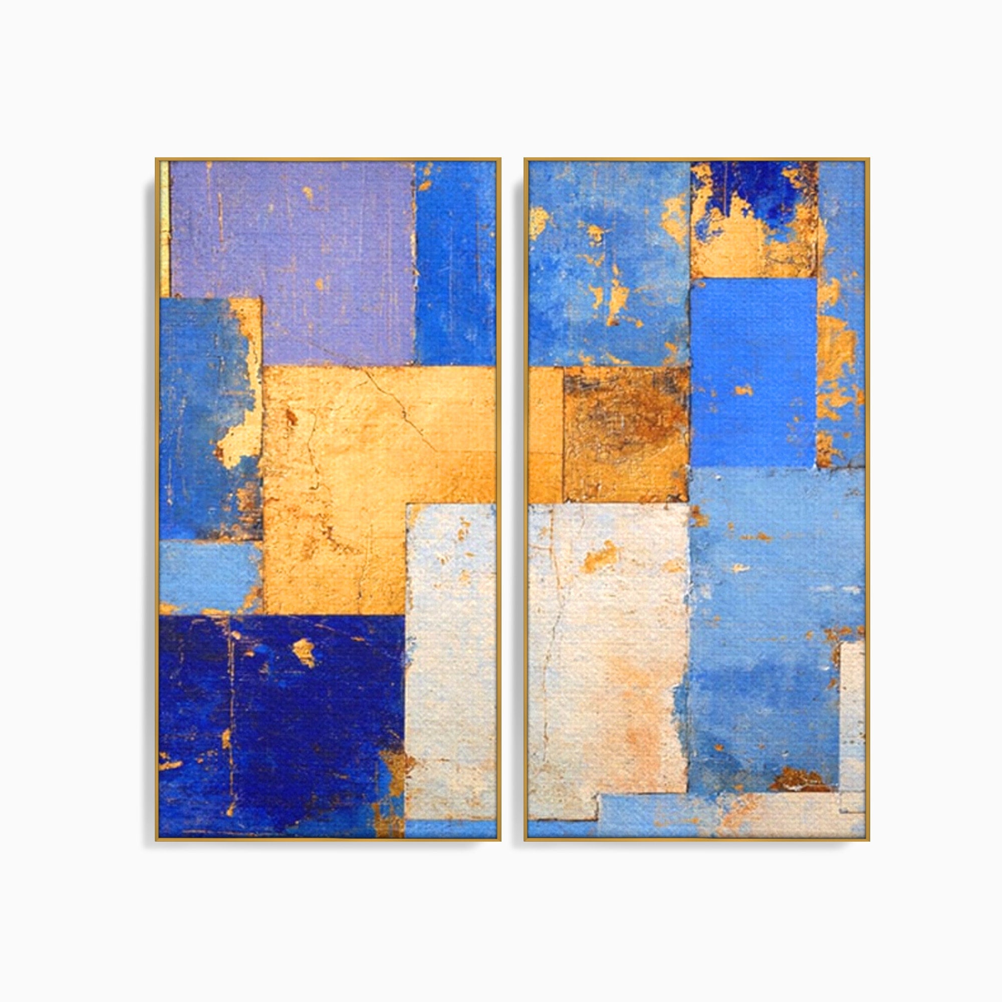 Set 2 Tablouri Canvas Premium LuxCanva® C2-1283, Aurul linistii albastre, Geometrie, Culori, Abstract, Albastru, Galben, Contrast, Delicatete, Pace, Seninatate, Estetica, Expozitie, Birou, Living, Dormitor