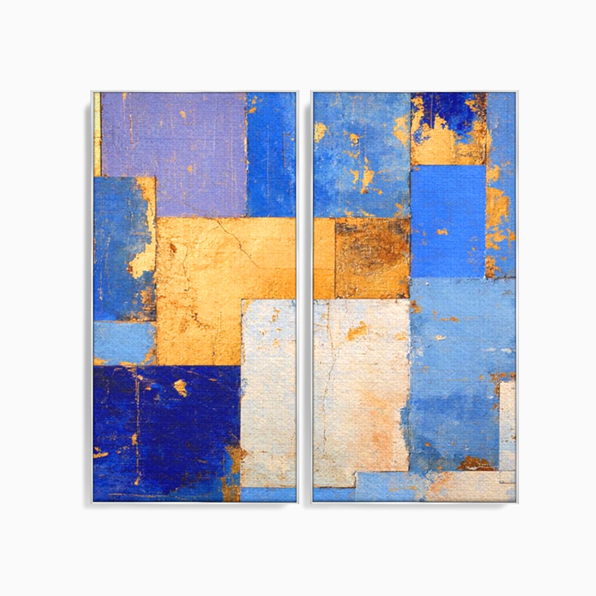 Set 2 Tablouri Canvas Premium LuxCanva® C2-1283, Aurul linistii albastre, Geometrie, Culori, Abstract, Albastru, Galben, Contrast, Delicatete, Pace, Seninatate, Estetica, Expozitie, Birou, Living, Dormitor