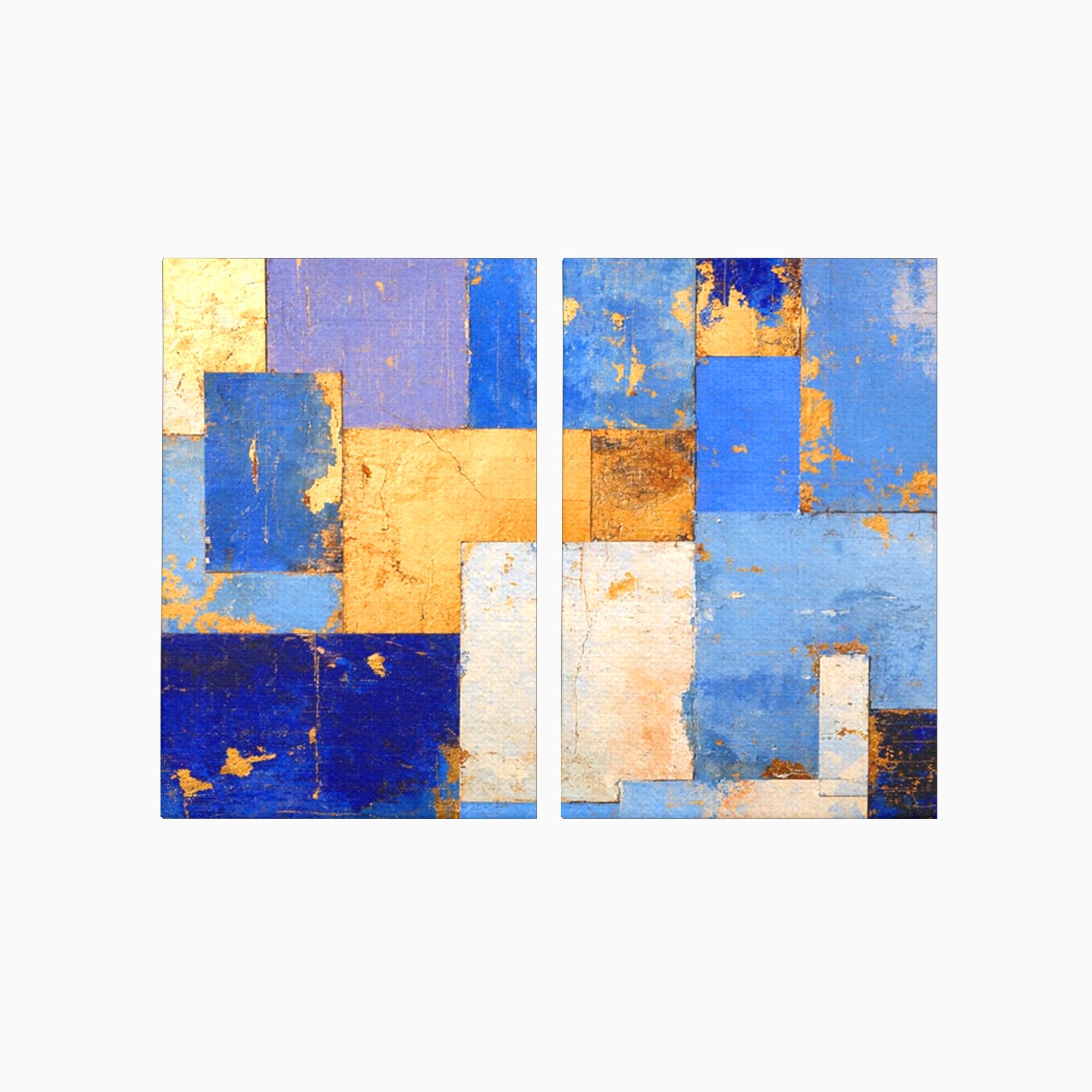 Set 2 Tablouri Canvas Premium LuxCanva® C2-1283, Aurul linistii albastre, Geometrie, Culori, Abstract, Albastru, Galben, Contrast, Delicatete, Pace, Seninatate, Estetica, Expozitie, Birou, Living, Dormitor