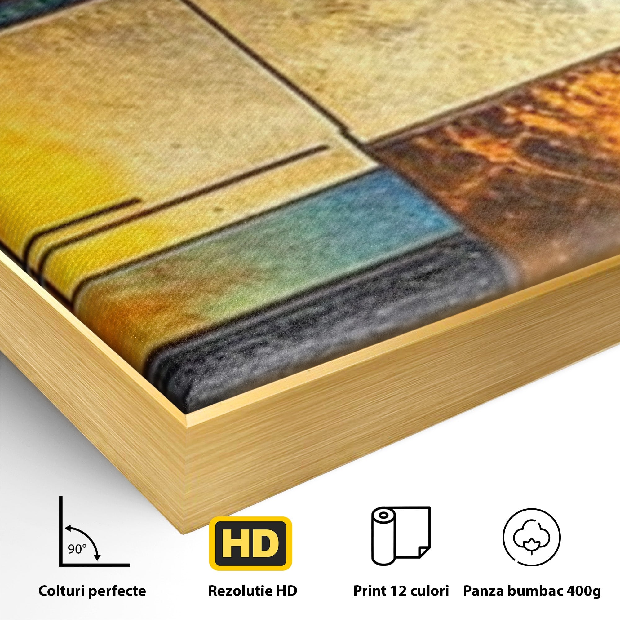 Set 2 Tablouri Canvas Premium LuxCanva® C2-1288, Orase Nevazute, Geometrie, Culori, Abstract, Aur, Turcoaz, Metal, Apa, Memorii, Liniste, Planuri, Timp, Harti, Fragment, Orizont, Birou, Living, Dormitor