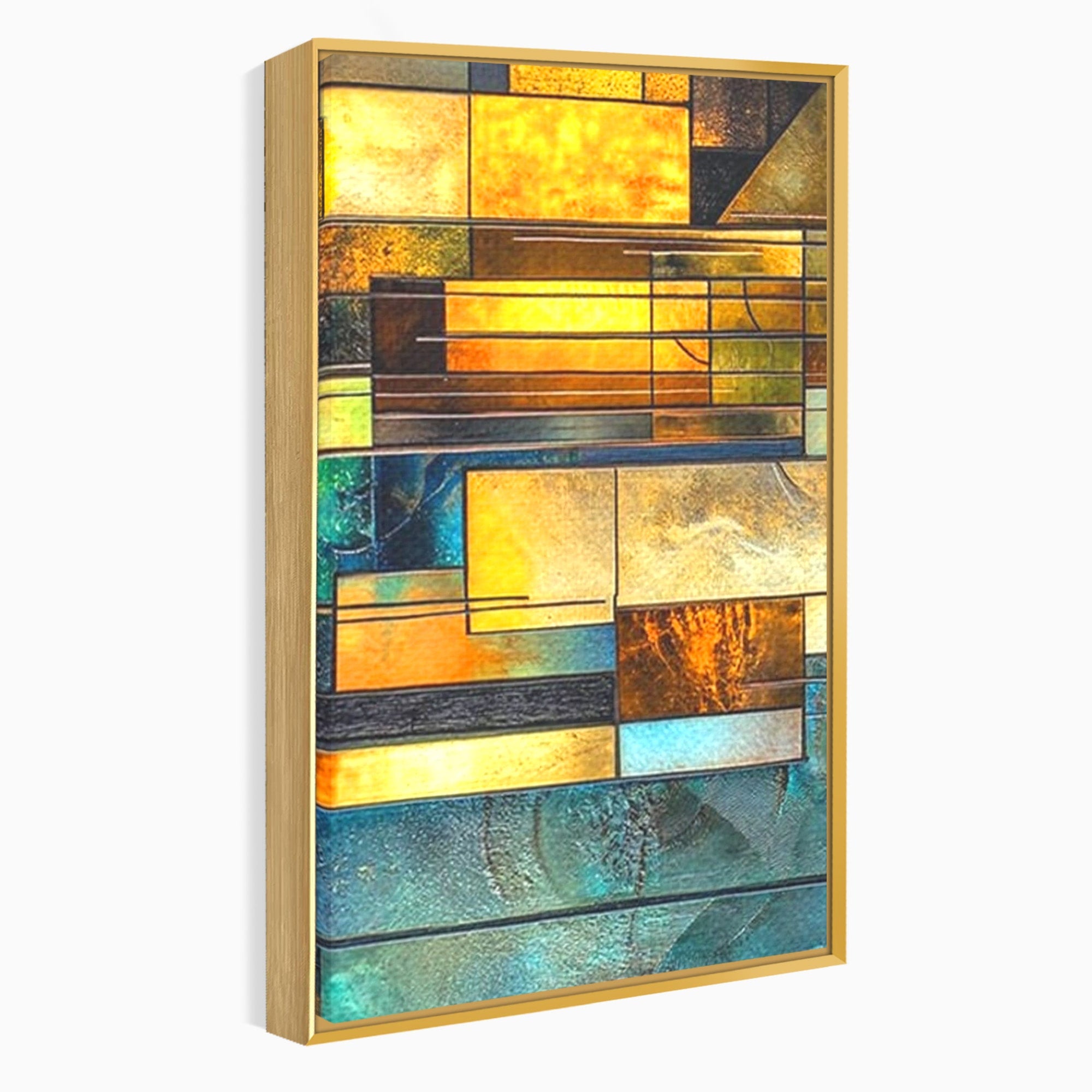 Set 2 Tablouri Canvas Premium LuxCanva® C2-1288, Orase Nevazute, Geometrie, Culori, Abstract, Aur, Turcoaz, Metal, Apa, Memorii, Liniste, Planuri, Timp, Harti, Fragment, Orizont, Birou, Living, Dormitor