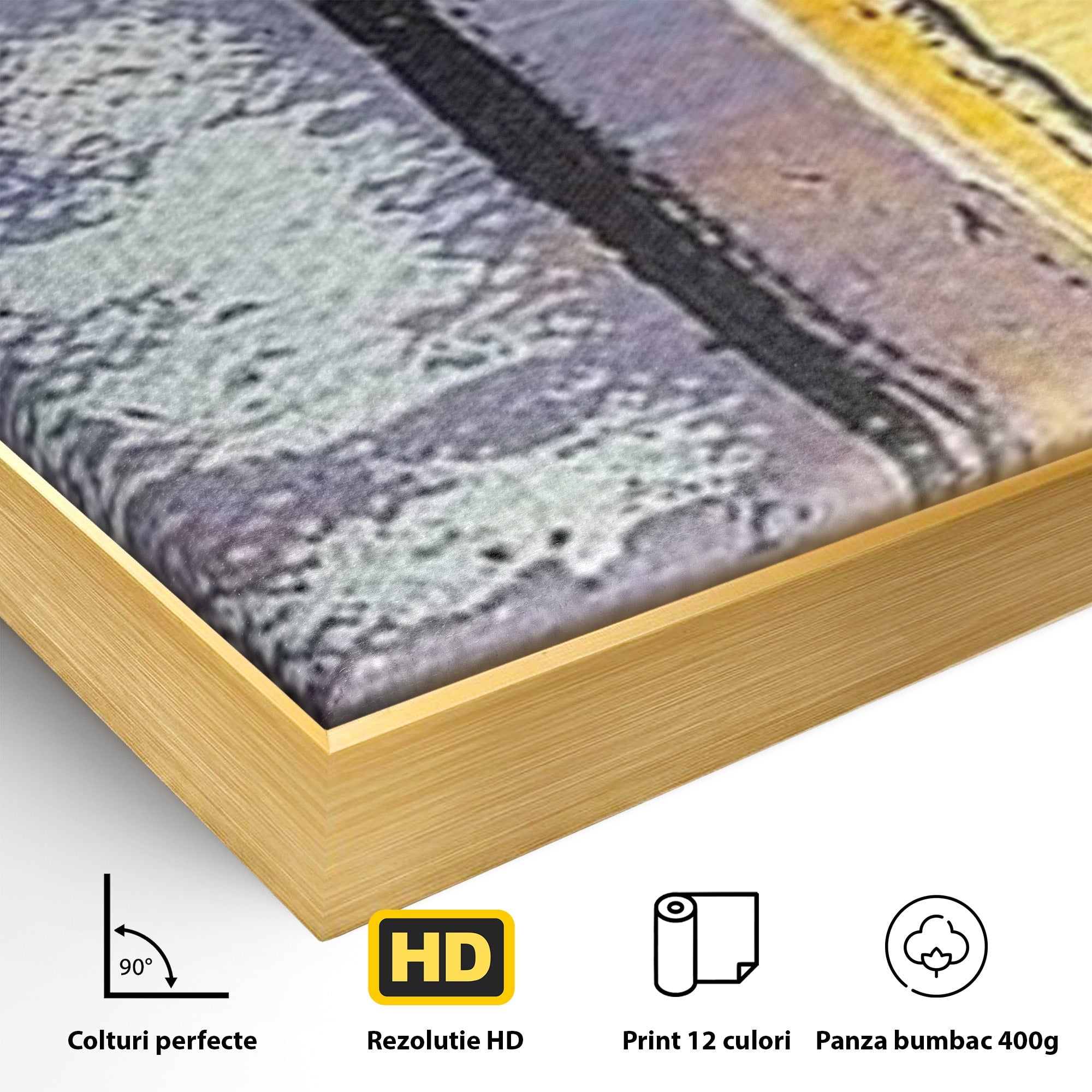 Set 2 Tablouri Canvas Premium LuxCanva® C2-1291, Ecou in lavanda, Geometrie, Culori, Abstract, Aur, Lumina, Fereastra, Tacere, Fragment, Raza, Gri, Poezie, Emotie, Minimalism, Birou, Living, Dormitor