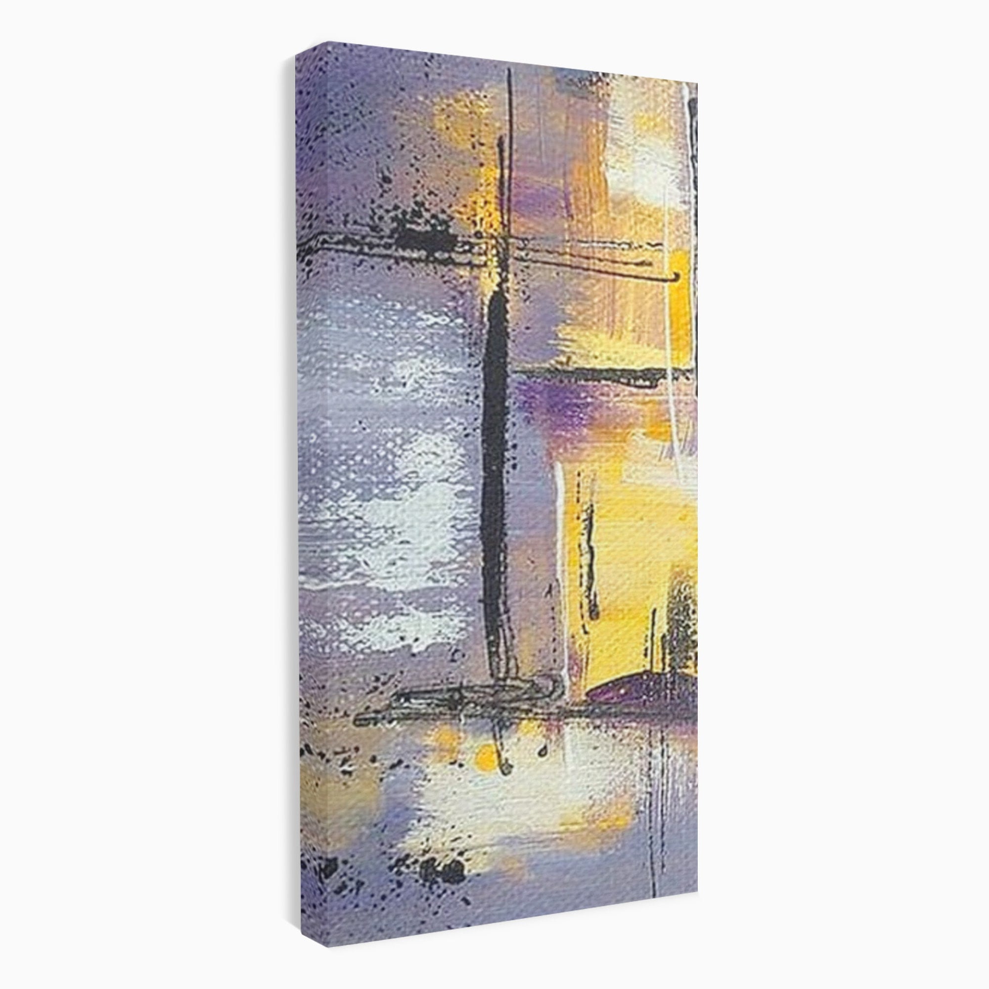 Set 2 Tablouri Canvas Premium LuxCanva® C2-1291, Ecou in lavanda, Geometrie, Culori, Abstract, Aur, Lumina, Fereastra, Tacere, Fragment, Raza, Gri, Poezie, Emotie, Minimalism, Birou, Living, Dormitor