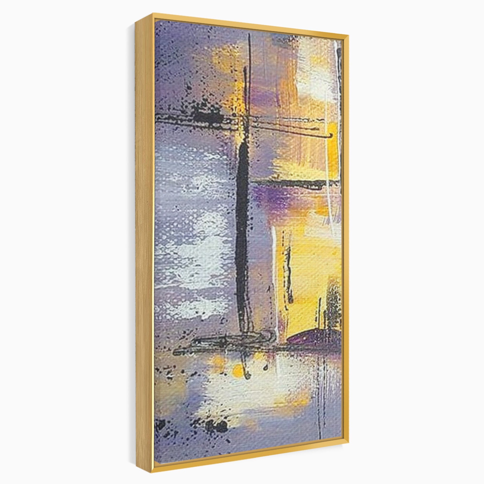 Set 2 Tablouri Canvas Premium LuxCanva® C2-1291, Ecou in lavanda, Geometrie, Culori, Abstract, Aur, Lumina, Fereastra, Tacere, Fragment, Raza, Gri, Poezie, Emotie, Minimalism, Birou, Living, Dormitor