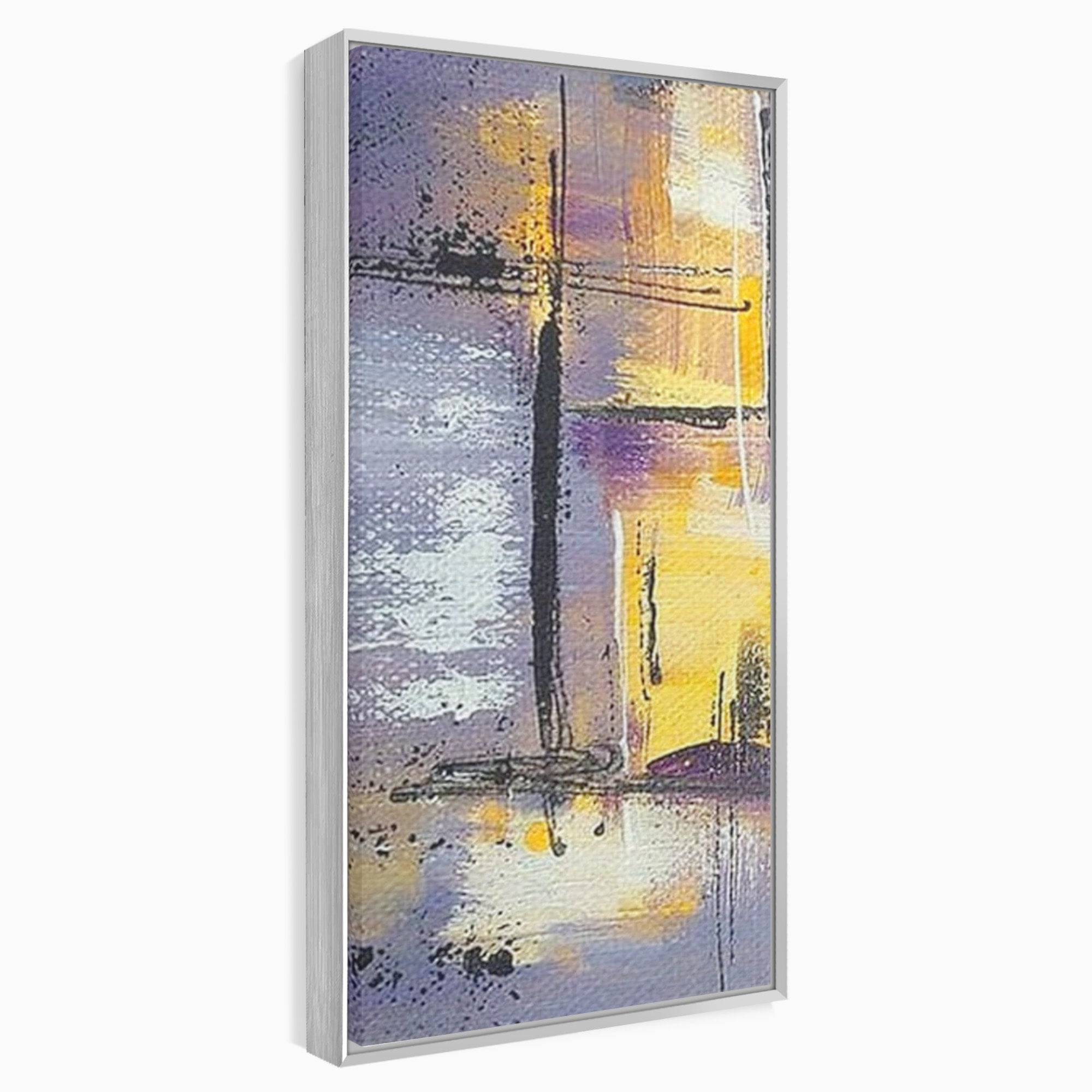 Set 2 Tablouri Canvas Premium LuxCanva® C2-1291, Ecou in lavanda, Geometrie, Culori, Abstract, Aur, Lumina, Fereastra, Tacere, Fragment, Raza, Gri, Poezie, Emotie, Minimalism, Birou, Living, Dormitor