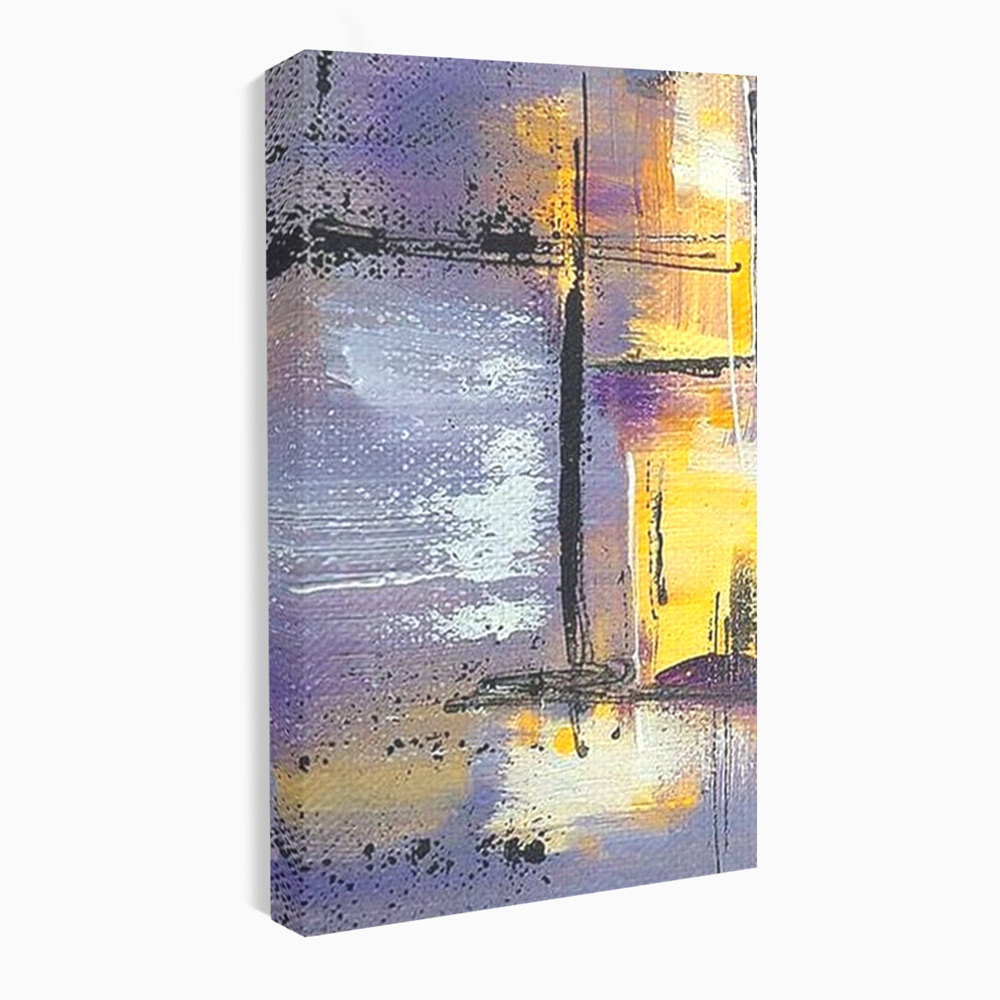 Set 2 Tablouri Canvas Premium LuxCanva® C2-1291, Ecou in lavanda, Geometrie, Culori, Abstract, Aur, Lumina, Fereastra, Tacere, Fragment, Raza, Gri, Poezie, Emotie, Minimalism, Birou, Living, Dormitor