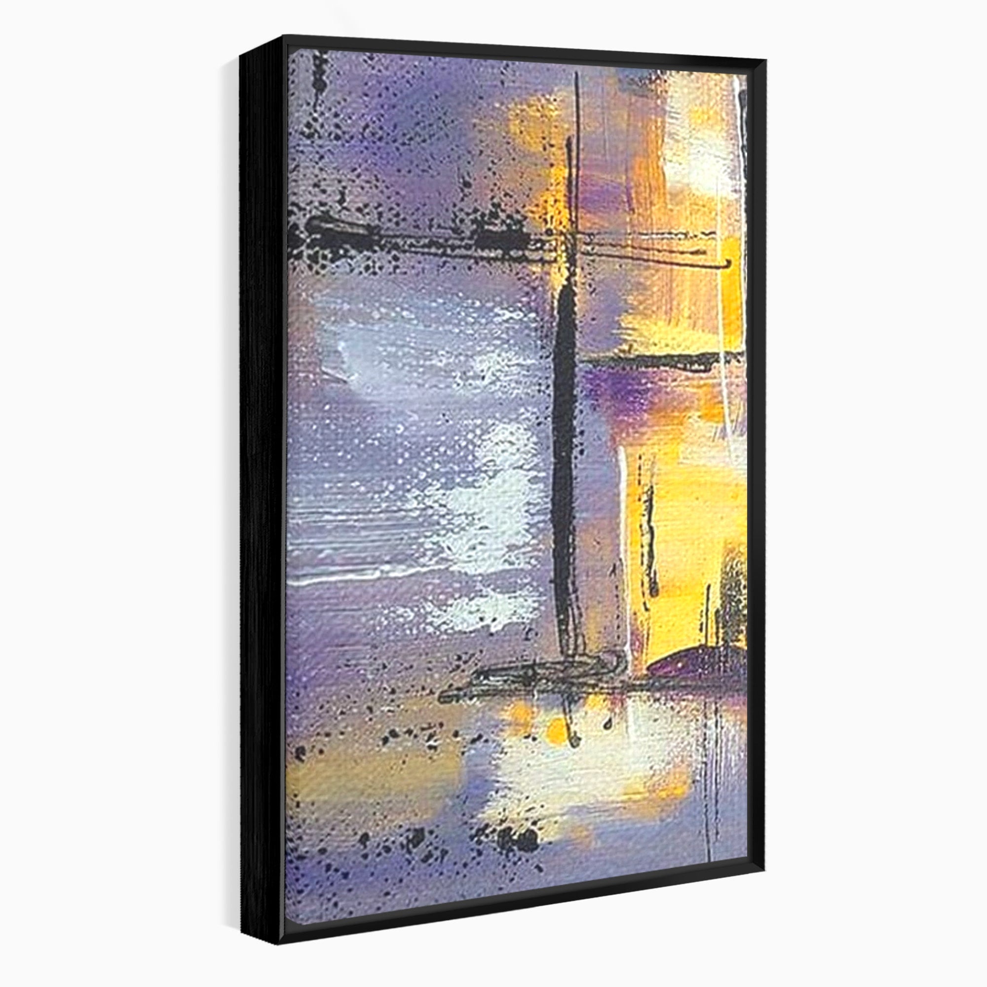 Set 2 Tablouri Canvas Premium LuxCanva® C2-1291, Ecou in lavanda, Geometrie, Culori, Abstract, Aur, Lumina, Fereastra, Tacere, Fragment, Raza, Gri, Poezie, Emotie, Minimalism, Birou, Living, Dormitor