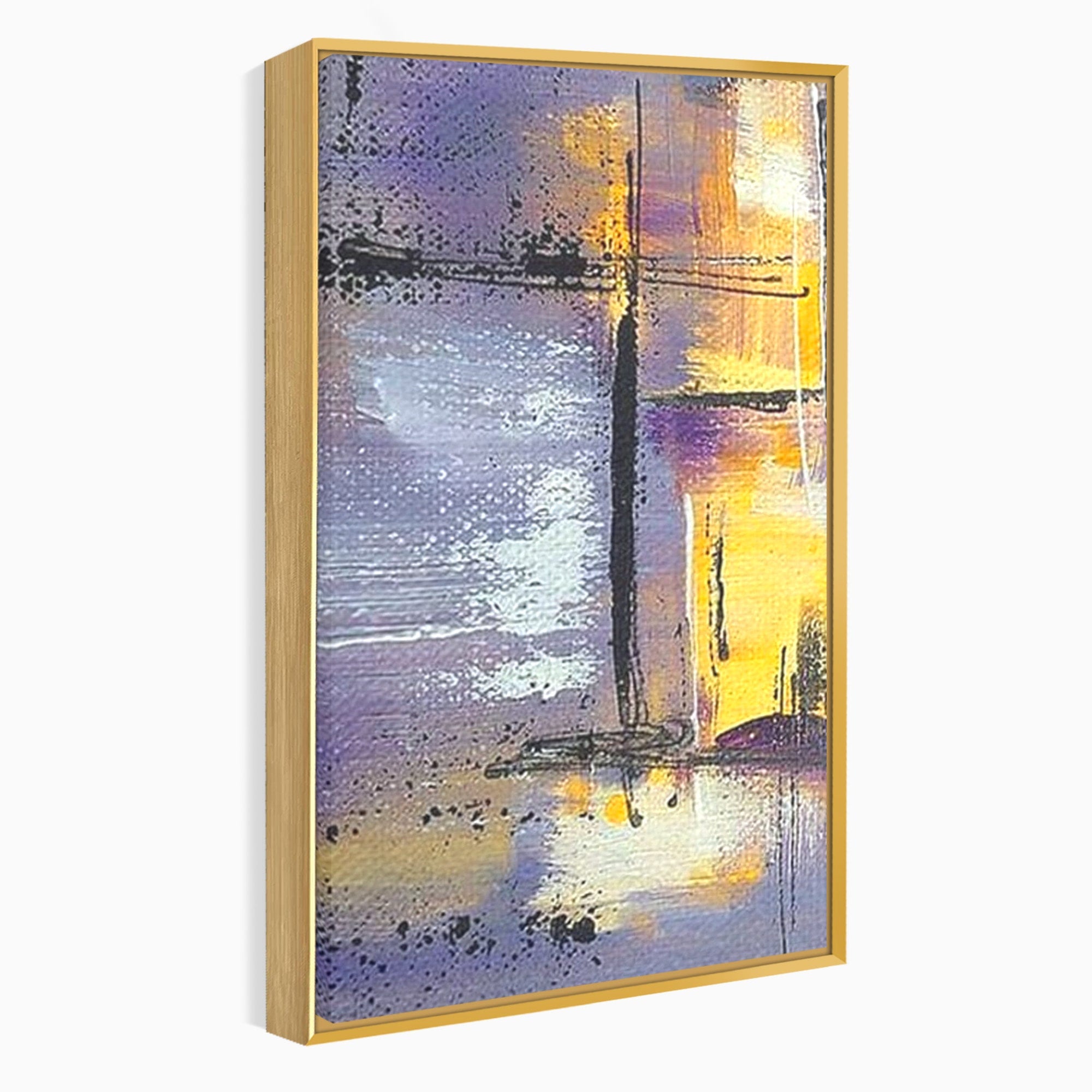 Set 2 Tablouri Canvas Premium LuxCanva® C2-1291, Ecou in lavanda, Geometrie, Culori, Abstract, Aur, Lumina, Fereastra, Tacere, Fragment, Raza, Gri, Poezie, Emotie, Minimalism, Birou, Living, Dormitor