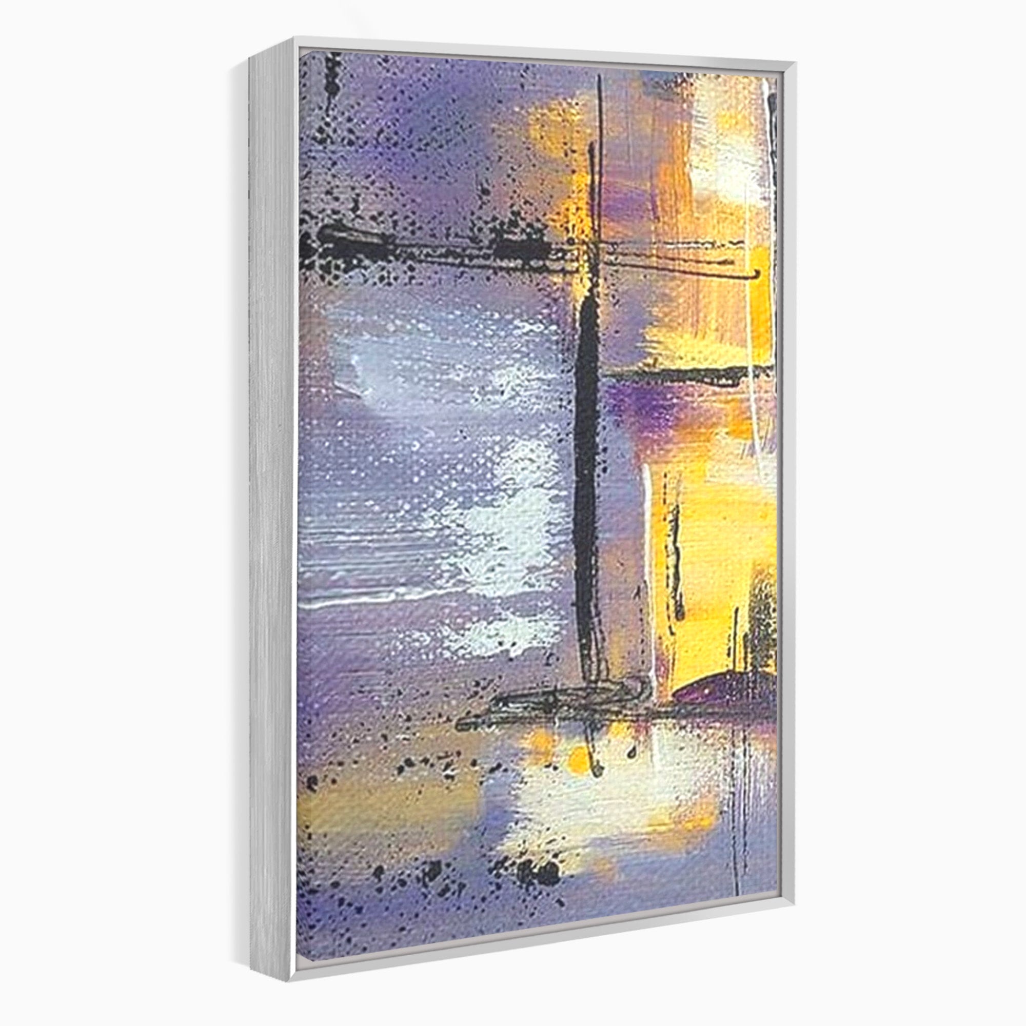 Set 2 Tablouri Canvas Premium LuxCanva® C2-1291, Ecou in lavanda, Geometrie, Culori, Abstract, Aur, Lumina, Fereastra, Tacere, Fragment, Raza, Gri, Poezie, Emotie, Minimalism, Birou, Living, Dormitor
