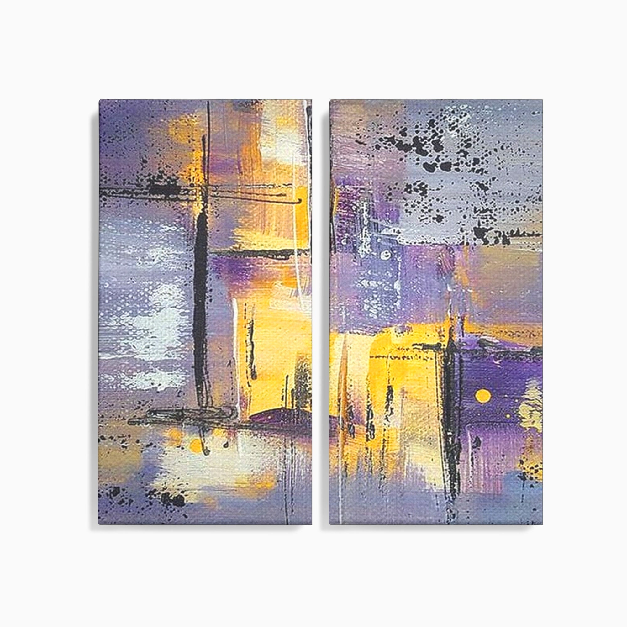Set 2 Tablouri Canvas Premium LuxCanva® C2-1291, Ecou in lavanda, Geometrie, Culori, Abstract, Aur, Lumina, Fereastra, Tacere, Fragment, Raza, Gri, Poezie, Emotie, Minimalism, Birou, Living, Dormitor