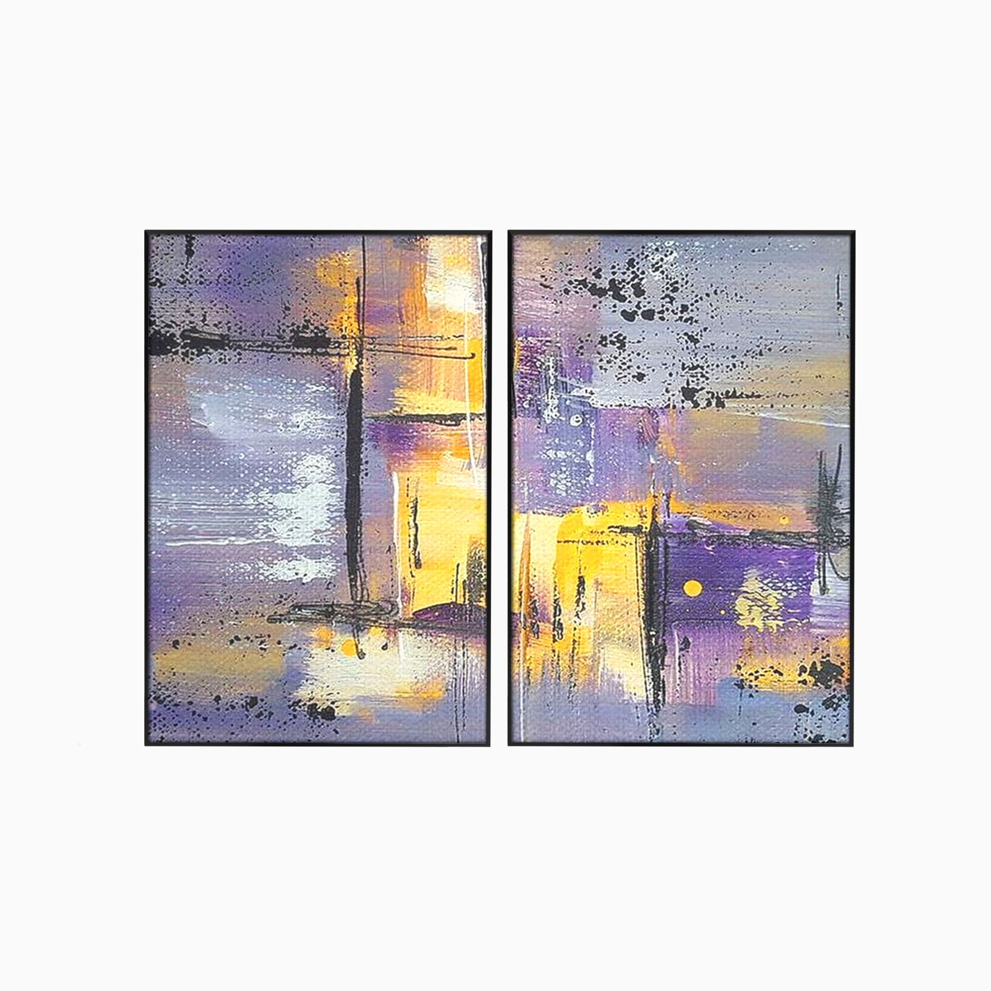 Set 2 Tablouri Canvas Premium LuxCanva® C2-1291, Ecou in lavanda, Geometrie, Culori, Abstract, Aur, Lumina, Fereastra, Tacere, Fragment, Raza, Gri, Poezie, Emotie, Minimalism, Birou, Living, Dormitor