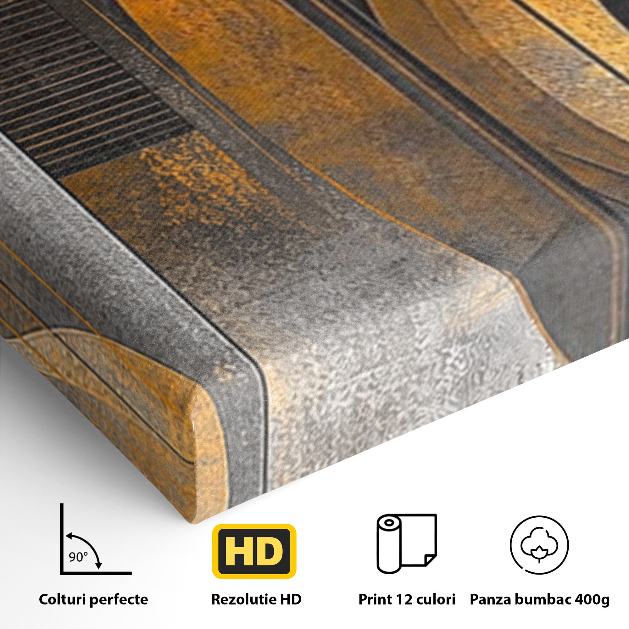 Set 2 Tablouri Canvas Premium LuxCanva® C2-1298, Cercul care tine lumea, Abstract, Auriu, Negru, Gri, Geometrie, Respiratie, Echilibru, Gravitatie, Ritual, Calm, Stabilitate, Materie, Birou, Living, Dormitor