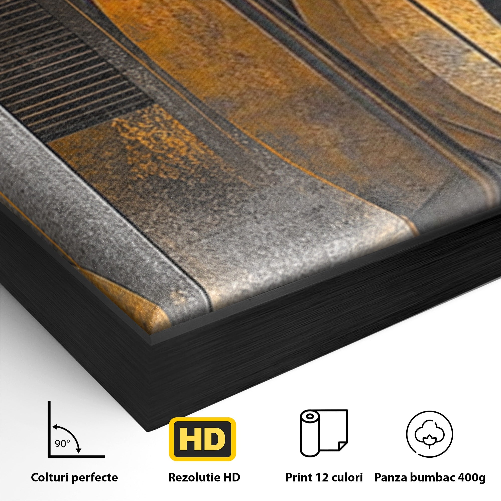 Set 2 Tablouri Canvas Premium LuxCanva® C2-1298, Cercul care tine lumea, Abstract, Auriu, Negru, Gri, Geometrie, Respiratie, Echilibru, Gravitatie, Ritual, Calm, Stabilitate, Materie, Birou, Living, Dormitor