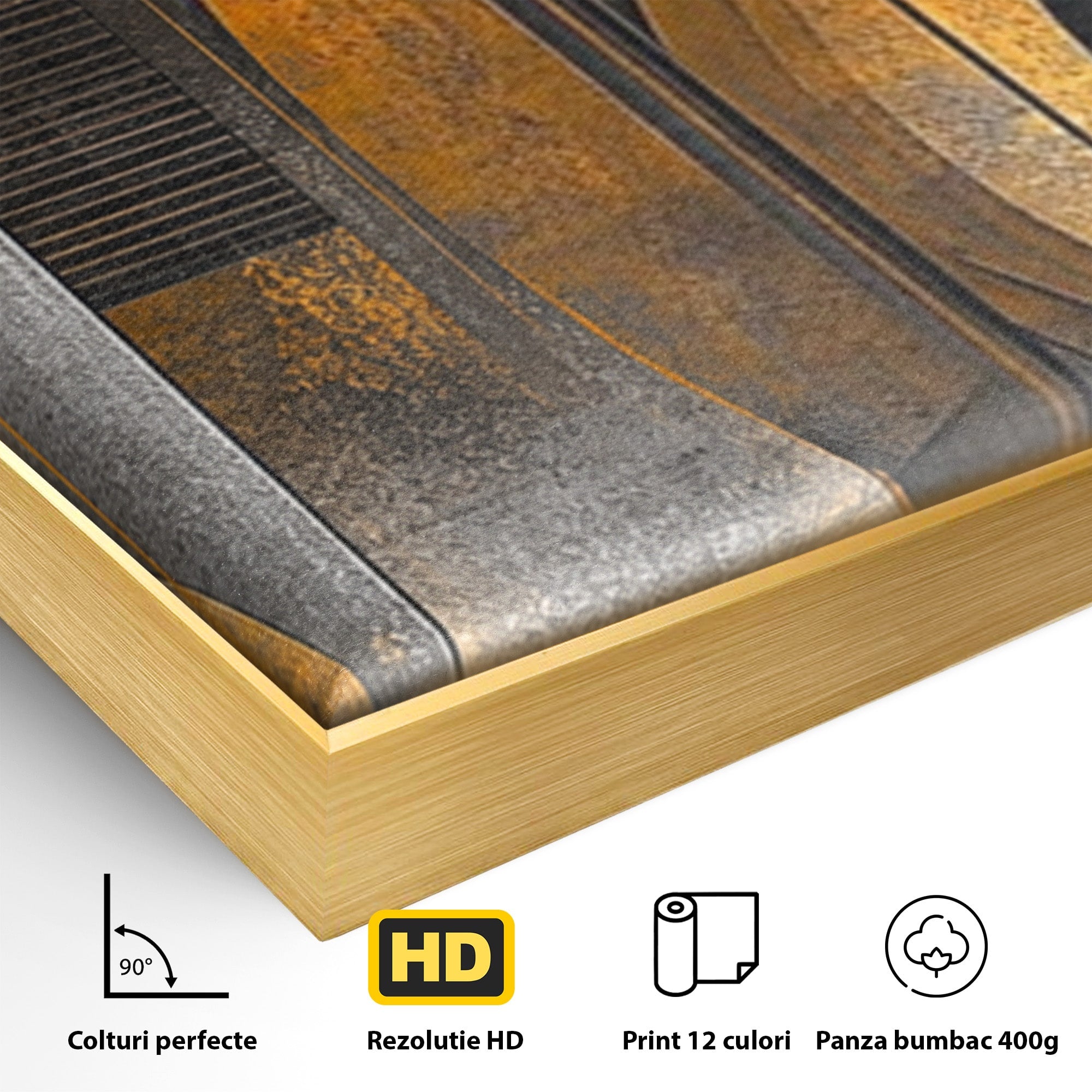 Set 2 Tablouri Canvas Premium LuxCanva® C2-1298, Cercul care tine lumea, Abstract, Auriu, Negru, Gri, Geometrie, Respiratie, Echilibru, Gravitatie, Ritual, Calm, Stabilitate, Materie, Birou, Living, Dormitor