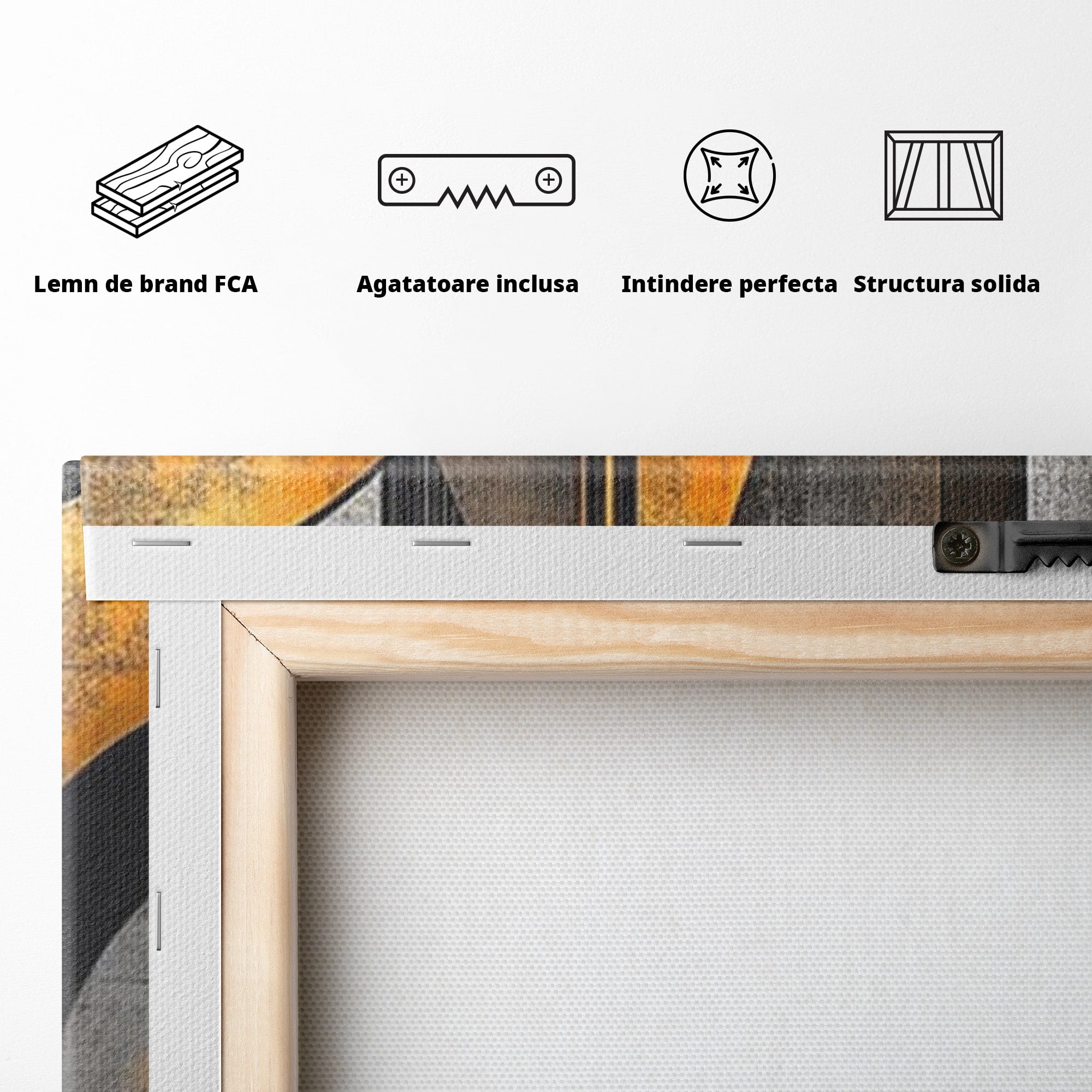 Set 2 Tablouri Canvas Premium LuxCanva® C2-1298, Cercul care tine lumea, Abstract, Auriu, Negru, Gri, Geometrie, Respiratie, Echilibru, Gravitatie, Ritual, Calm, Stabilitate, Materie, Birou, Living, Dormitor