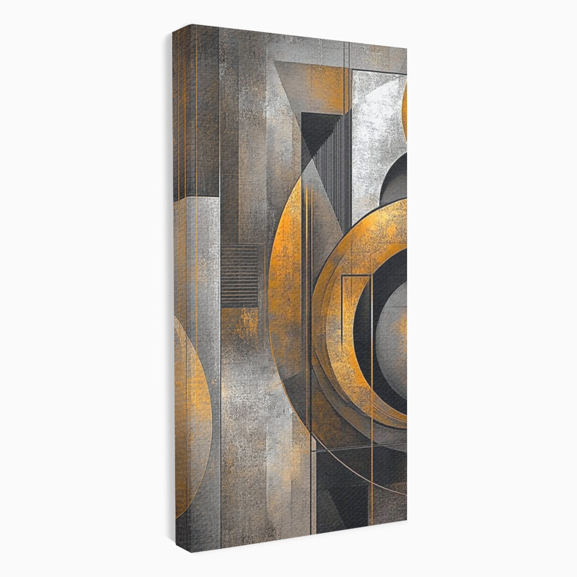 Set 2 Tablouri Canvas Premium LuxCanva® C2-1298, Cercul care tine lumea, Abstract, Auriu, Negru, Gri, Geometrie, Respiratie, Echilibru, Gravitatie, Ritual, Calm, Stabilitate, Materie, Birou, Living, Dormitor