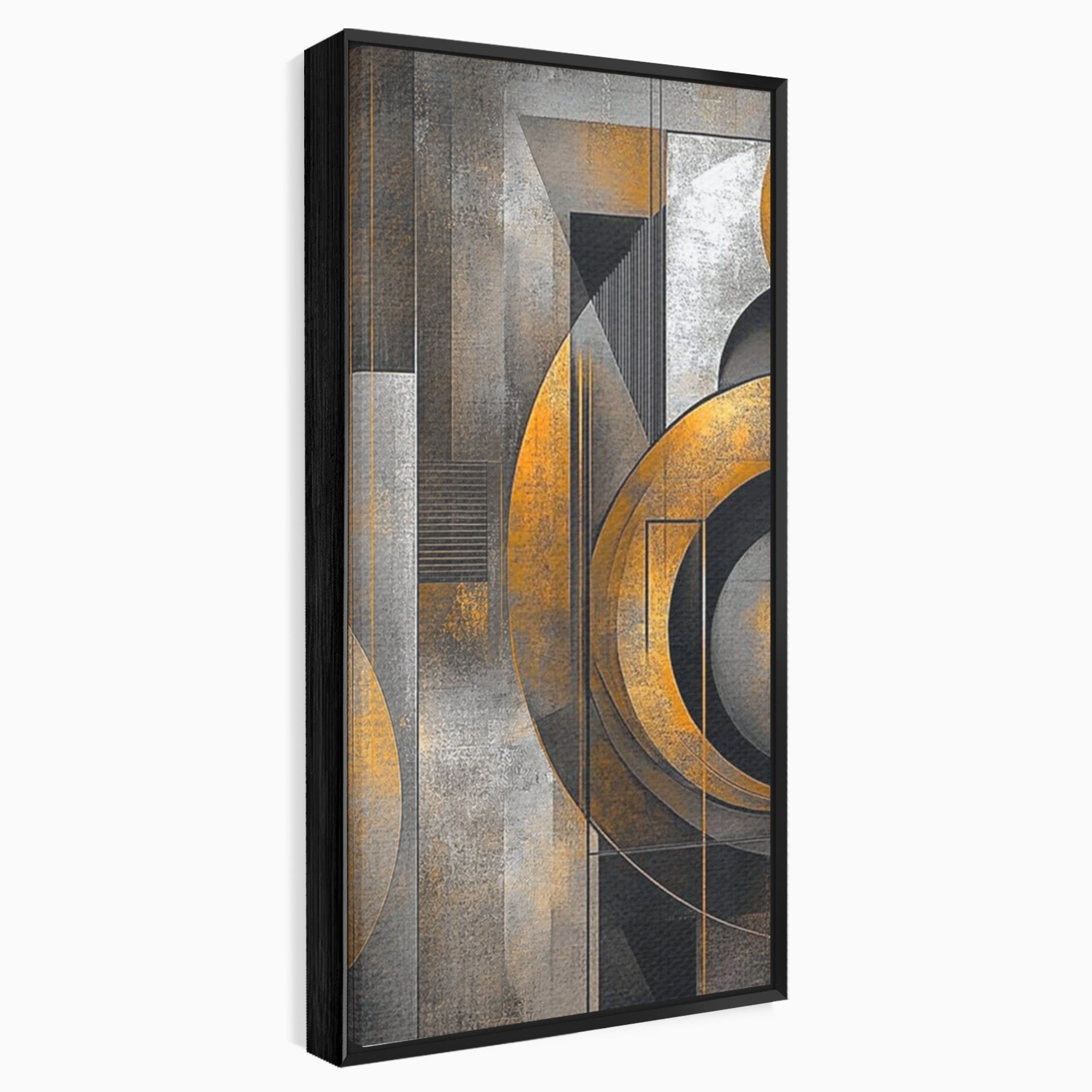 Set 2 Tablouri Canvas Premium LuxCanva® C2-1298, Cercul care tine lumea, Abstract, Auriu, Negru, Gri, Geometrie, Respiratie, Echilibru, Gravitatie, Ritual, Calm, Stabilitate, Materie, Birou, Living, Dormitor