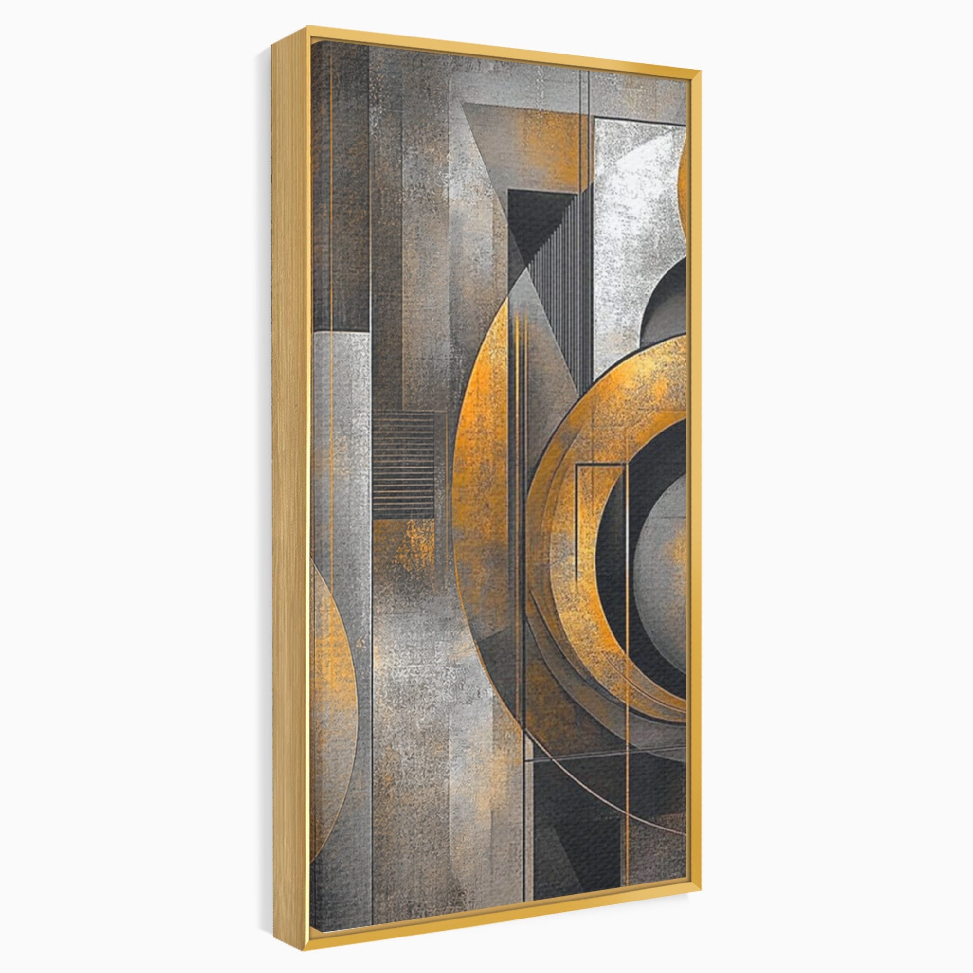 Set 2 Tablouri Canvas Premium LuxCanva® C2-1298, Cercul care tine lumea, Abstract, Auriu, Negru, Gri, Geometrie, Respiratie, Echilibru, Gravitatie, Ritual, Calm, Stabilitate, Materie, Birou, Living, Dormitor