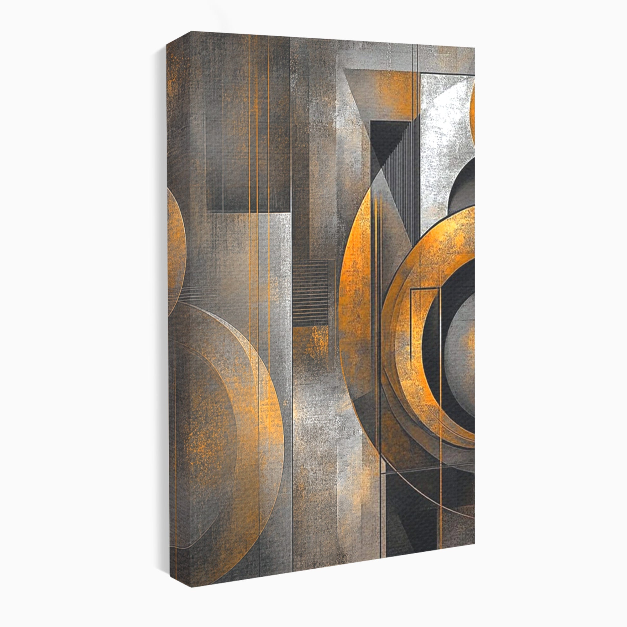 Set 2 Tablouri Canvas Premium LuxCanva® C2-1298, Cercul care tine lumea, Abstract, Auriu, Negru, Gri, Geometrie, Respiratie, Echilibru, Gravitatie, Ritual, Calm, Stabilitate, Materie, Birou, Living, Dormitor