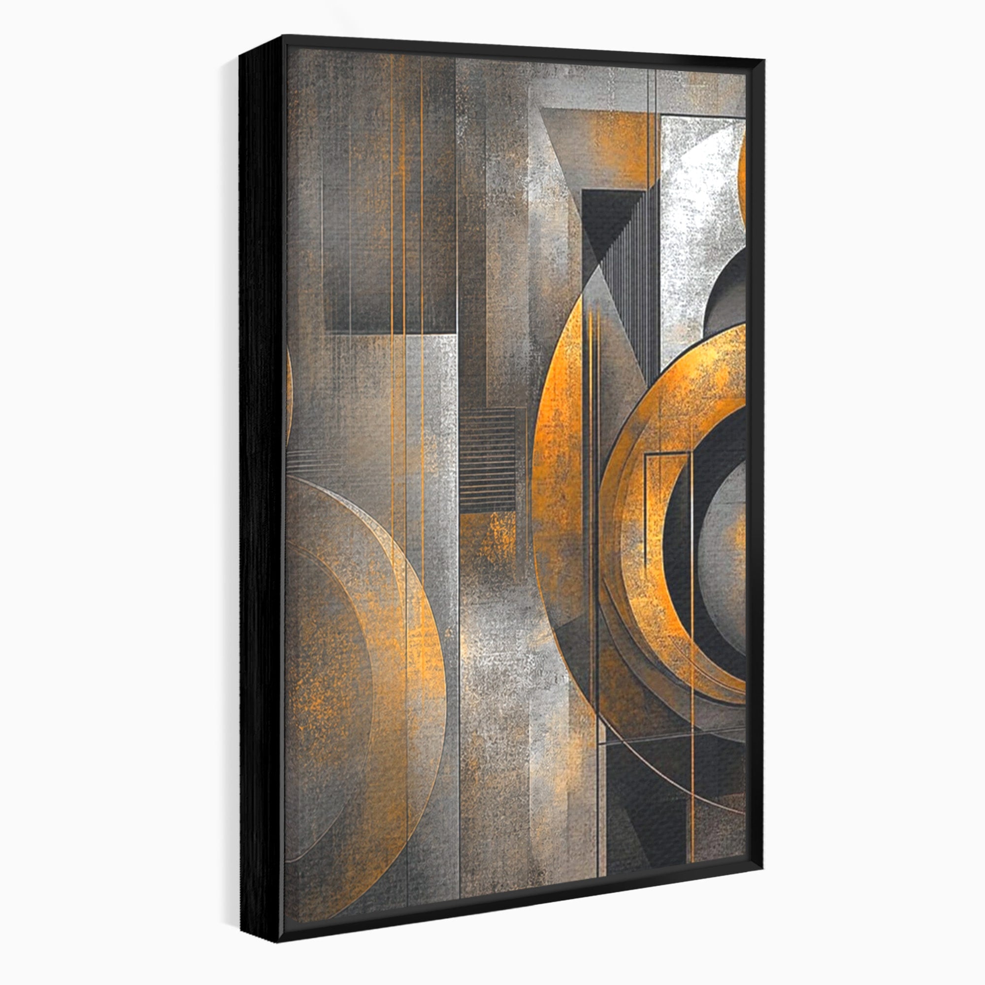 Set 2 Tablouri Canvas Premium LuxCanva® C2-1298, Cercul care tine lumea, Abstract, Auriu, Negru, Gri, Geometrie, Respiratie, Echilibru, Gravitatie, Ritual, Calm, Stabilitate, Materie, Birou, Living, Dormitor