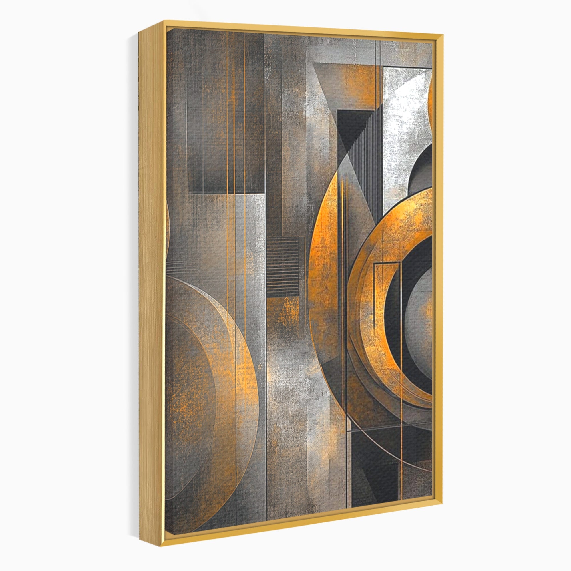 Set 2 Tablouri Canvas Premium LuxCanva® C2-1298, Cercul care tine lumea, Abstract, Auriu, Negru, Gri, Geometrie, Respiratie, Echilibru, Gravitatie, Ritual, Calm, Stabilitate, Materie, Birou, Living, Dormitor